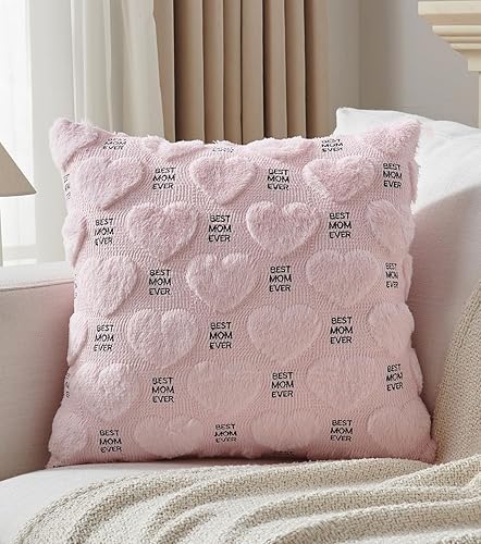 Juego de 1 fundas de almohada para el Día de la Madre de 18 x 18 pulgadas, regalo para mamá de hija e hijo, diseño de corazón suave, de piel