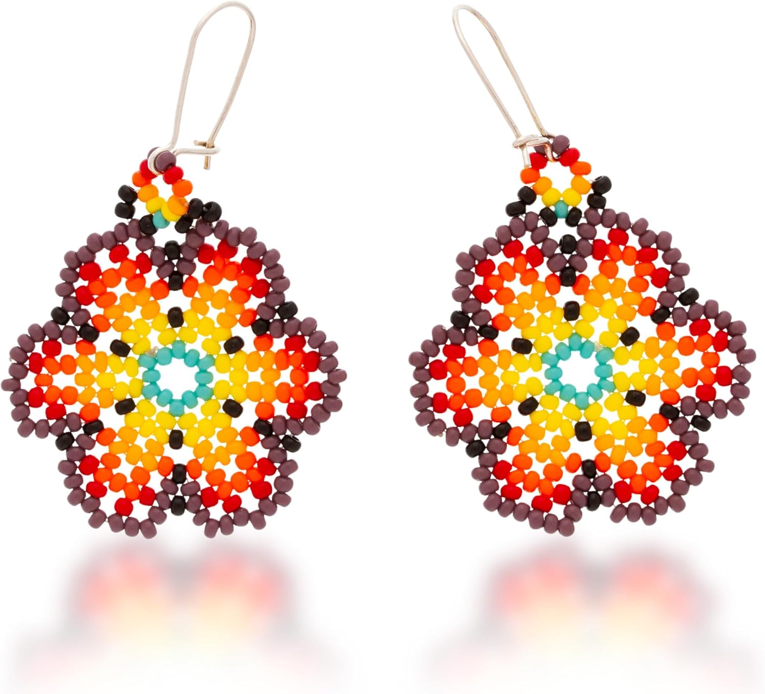 NOVICA Artisan Handmade Glass Beaded Dangle Earrings Floral from Mexico Sterling Silver [2 in L x 1.2 in W x 0.1 in D] ' Flowers of Color'