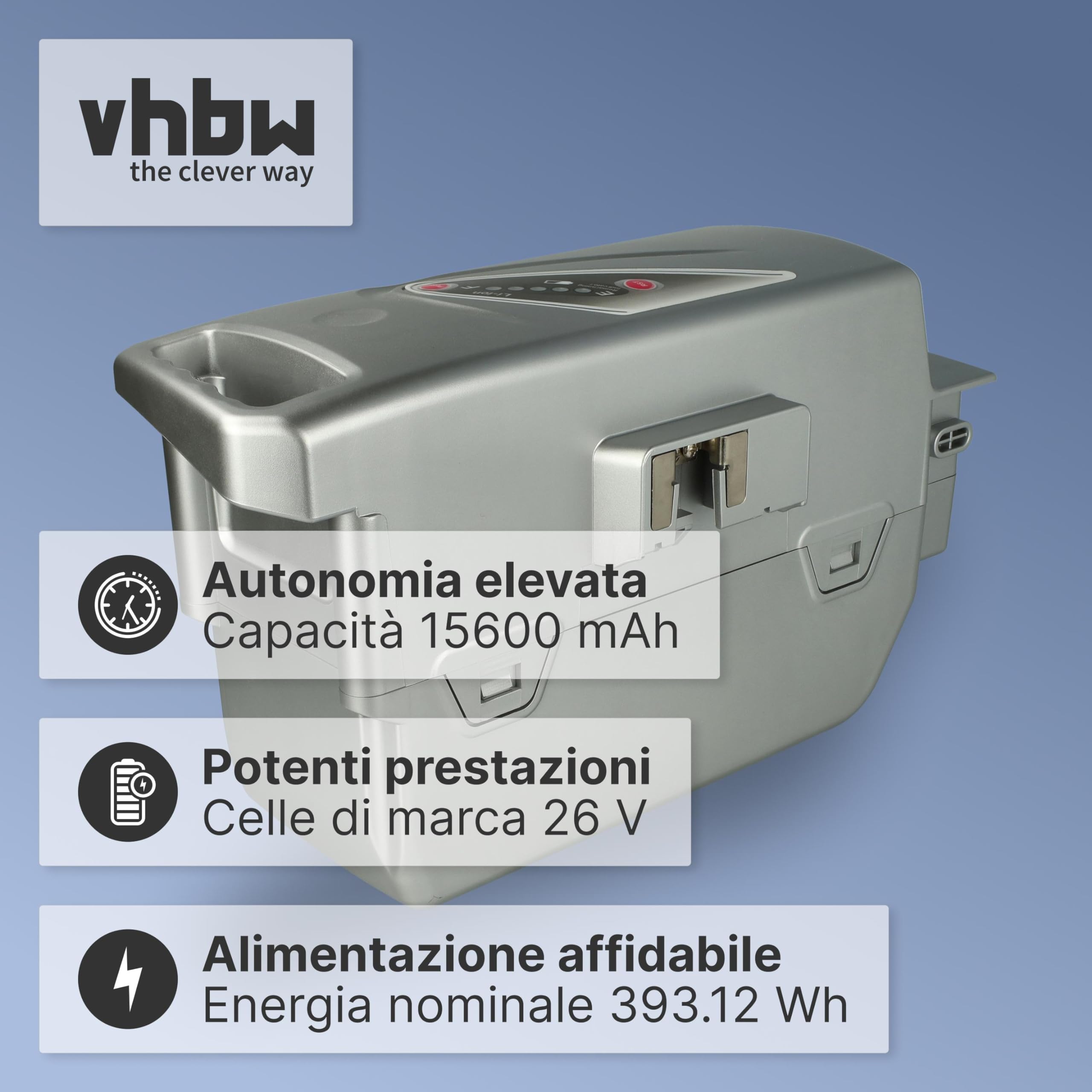 vhbw batteria compatibile con Kalkhoff Pro Connect S 27, S 11 bici elettrica (15,6Ah, 25,2V, Li-Ion) - argento