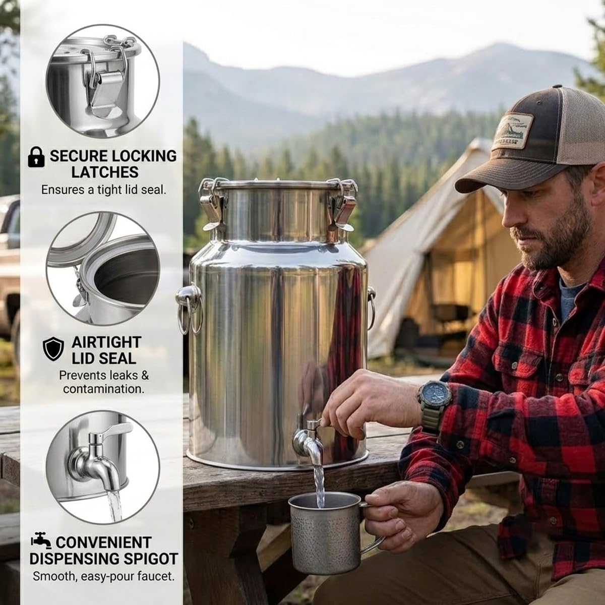 Bidon INOX Alimentaire avec Robinet et Pot à Lait