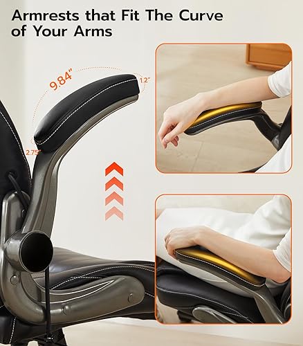 Miniatura 8 de Silla de escritorio de oficina, silla ergonómica para computadora con brazos abatibles acolchados y soporte lumbar ajustable, silla ejecutiva de