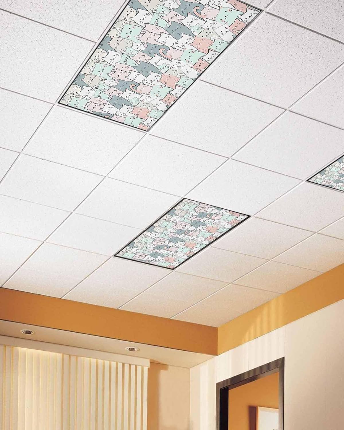 4PCS Cute Cat Cartoon Animal Light Pink Blue White Kitty Fluorescent Light Cover, Ceiling Lampshade Decor with 10 Magnets Fixtures, Print Light Filters Cover Panel for Any Place Supplies