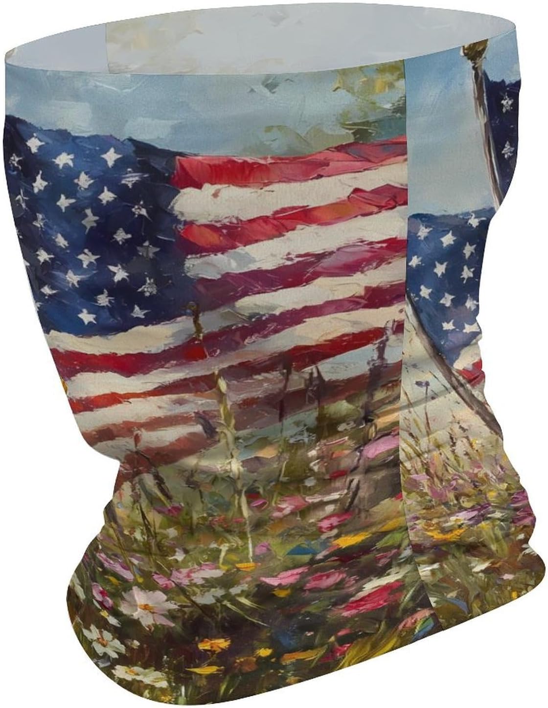 Memorial Day U.S.A. Flag Flowers Neck Gaiter Windproof Face Mask Bandanas for Men Women Cold Weather Scarf
