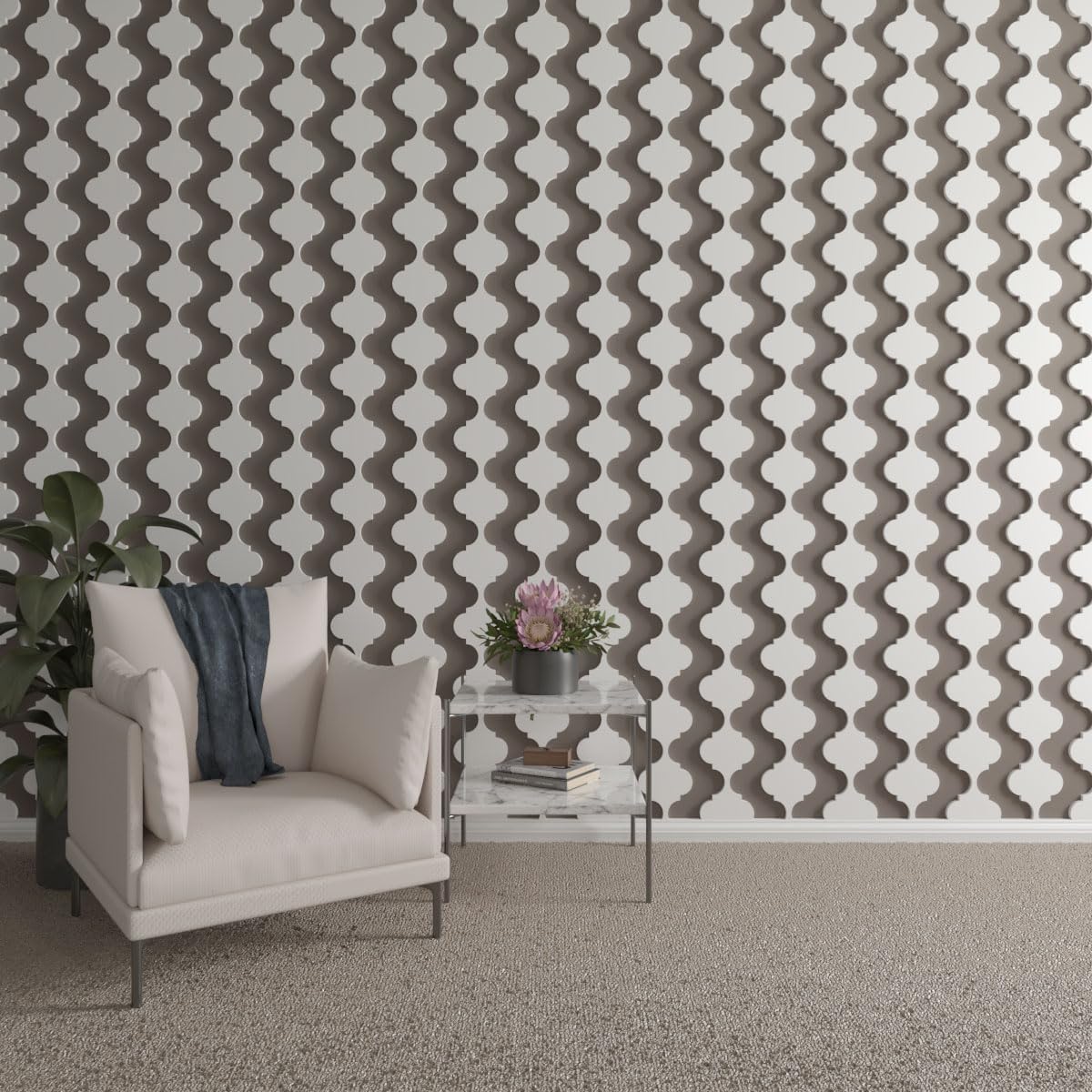 Ekena Millwork 94"H x 5/8"T Marrakesh PVC Adjustable Decorative Slat Wall Panel Kit, Unfinished (contains 11 Slats + 1 Straight Edge Starter Slat)