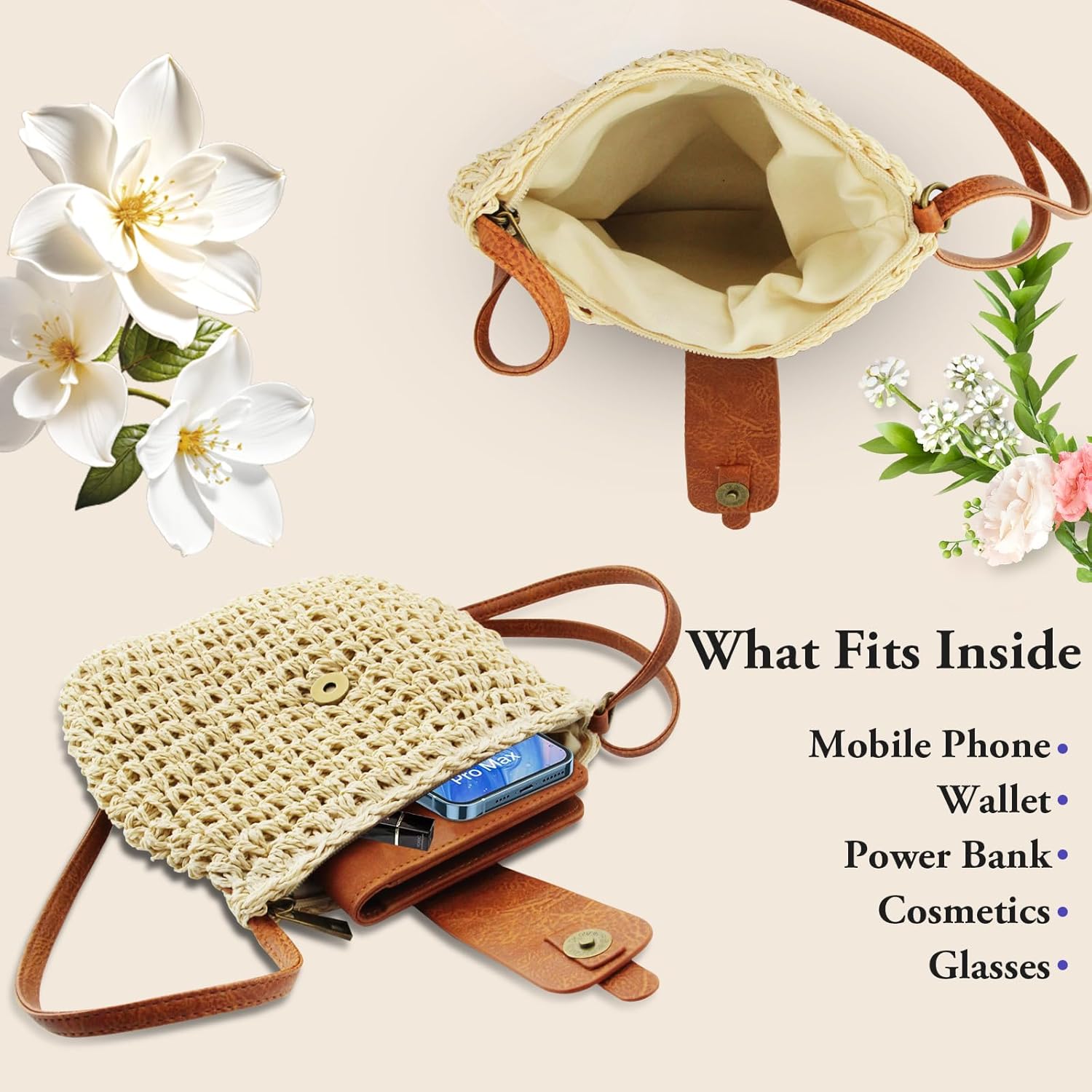 Small Straw Crossbody Bag for Women Boho Handmade Woven Summer Beach Bag Handbags Shoulder Purse for Vacation - Image 4