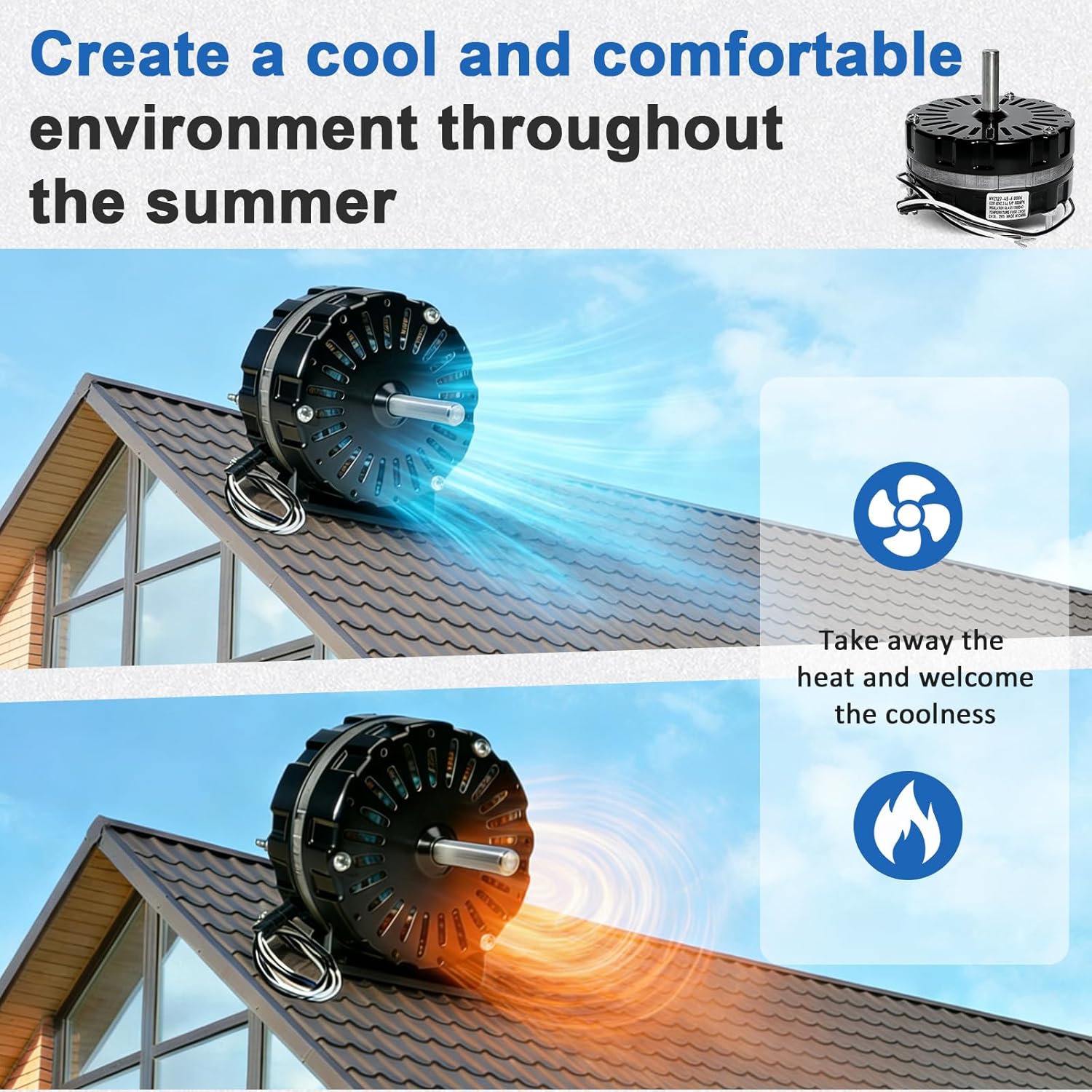 F0510B2944 F0510B2497 Power Vent Attic Fan Motor Compatible with Lomanco Lomancool 2000 & 1800 Series. 3.4 Aamps, 120 Volts, 1/10HP, 1100RPM Motor. (Black)