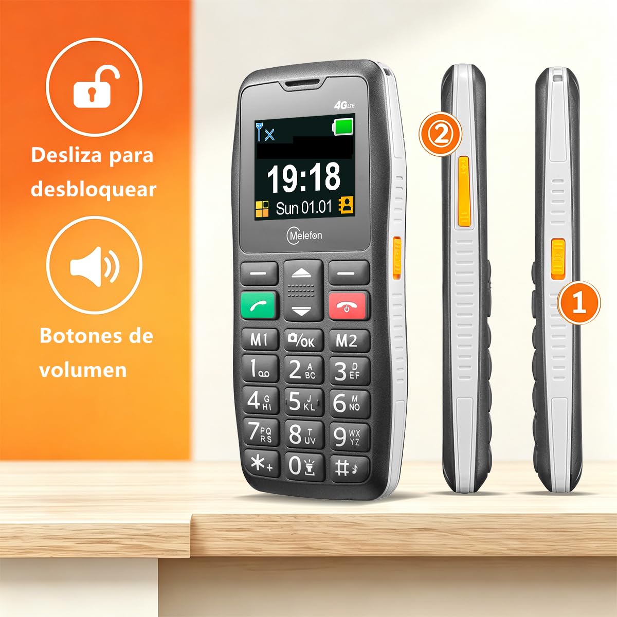 Teléfono 4G para Mayores,Teclas Grandes,SOS,Base de Carga,Fácil de Usar | Cellulare 4G adatto agli anziani,con volume alto,composizione rapida con un tasto,doppia ricarica grande e sblocco scorrendo