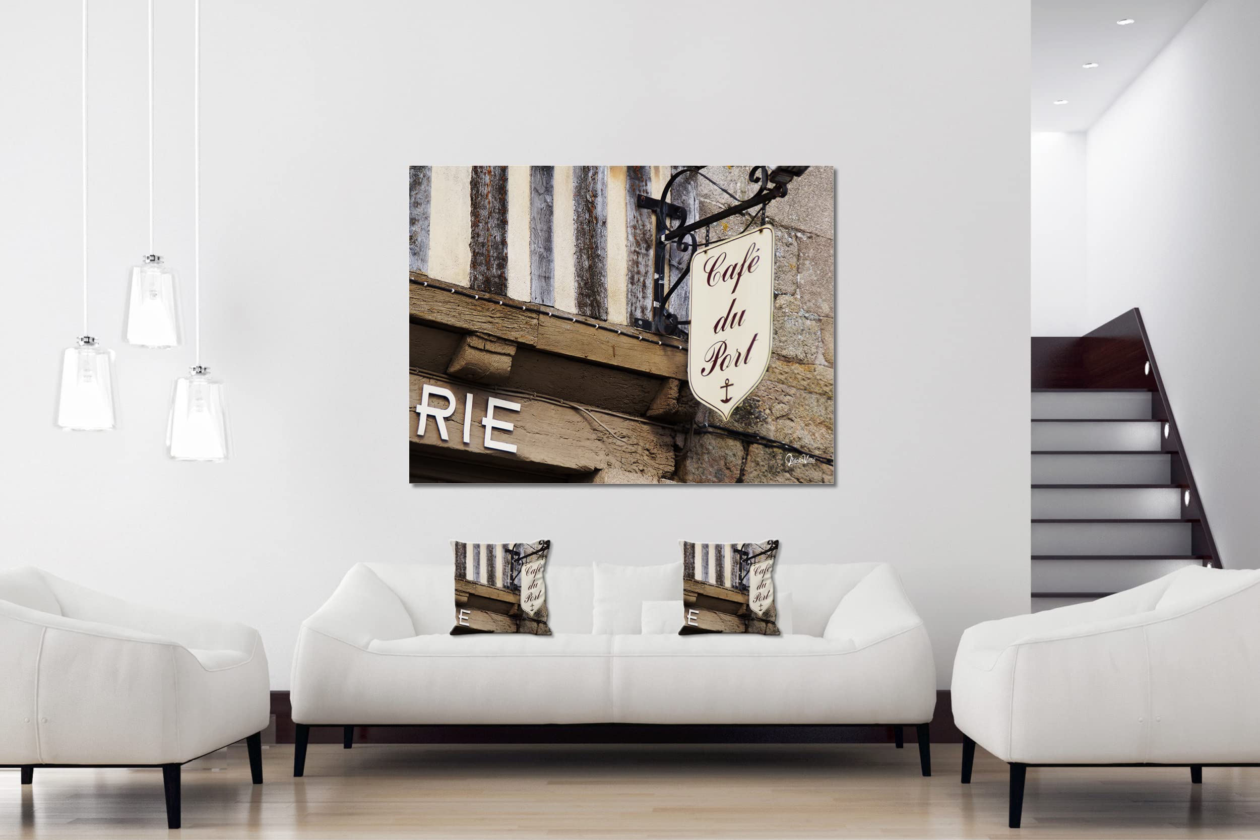 Creperie - Foto-Kissen-Hülle Set (2 STK.) 40 x 40 cm | Kissen-Bezüge - passend zu Wandbild - Deko-Kissen - Frankreich Honfleur Restaurant