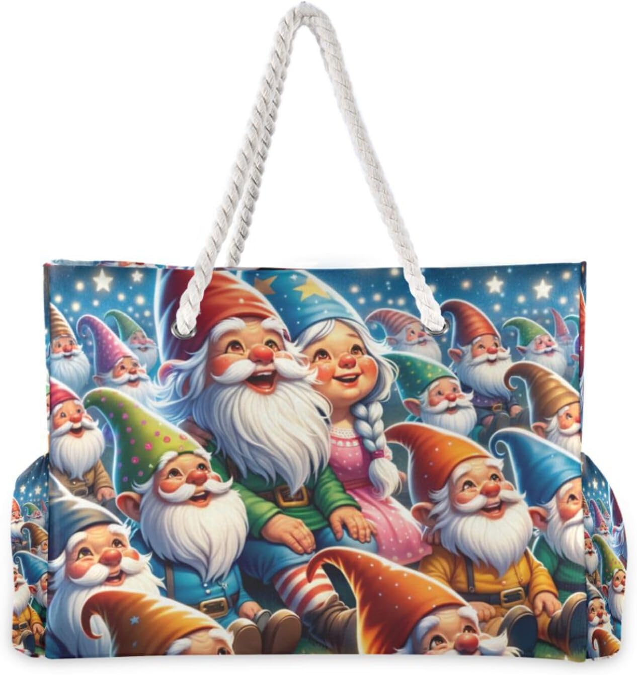 OTVEE Cartoon Gnomes Pattern Beach Bags for Women Ladies Large Canvas Tote Shoulder Bag Waterproof Travel Bags for Gym Swim Pool Camping