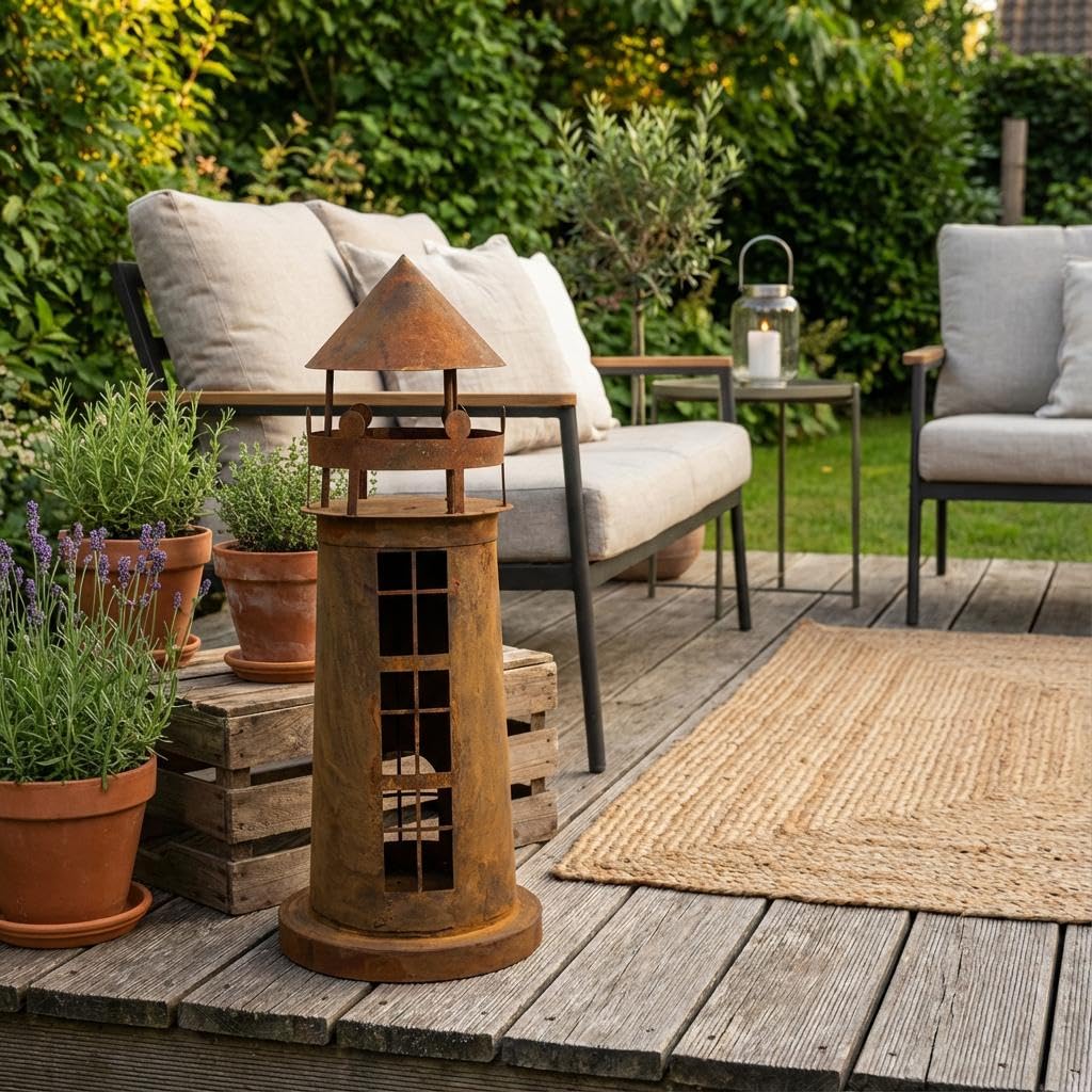 Kapaga – Leuchtturm Gartendekoration – 50 cm – Metall Corten Optik