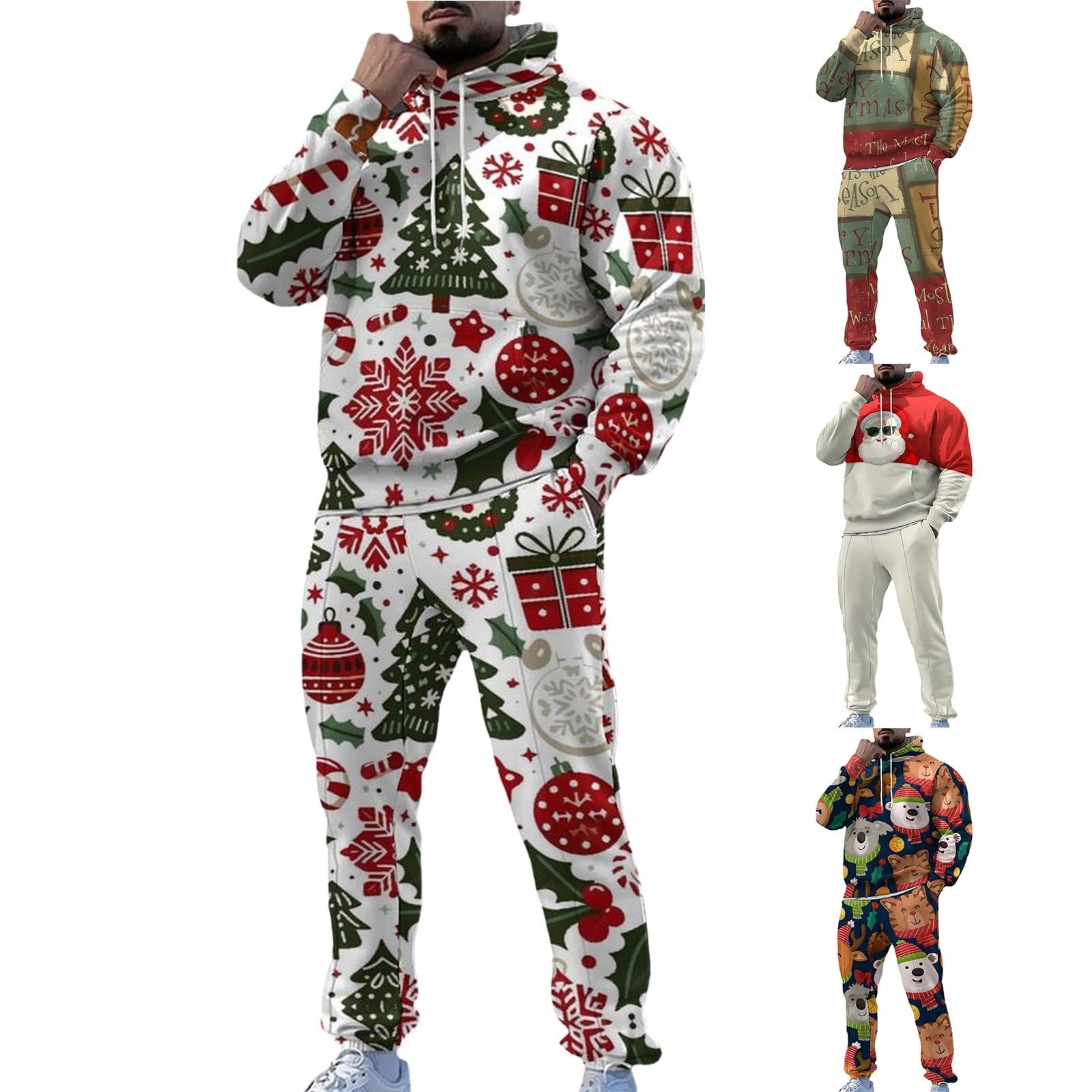 Chándal de Navidad para hombre con sudadera con capucha y pantalón de diseño divertido 5