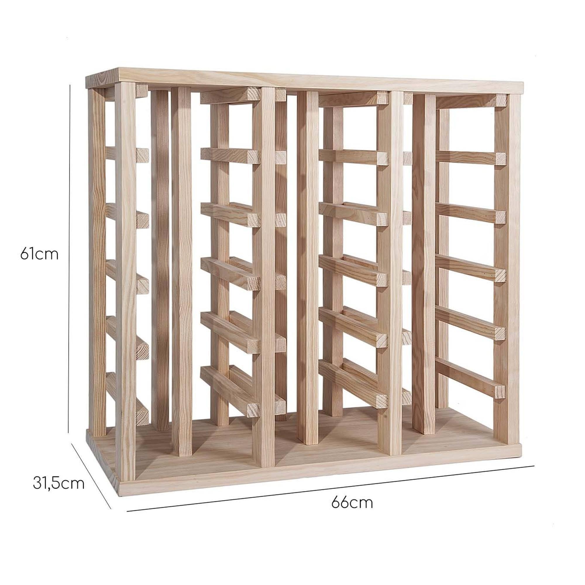 WELL HOME MOBILIARIO & DECORACIÓN Portabottiglie in Legno di Pino con 36 Ripiani Senza VERNICIATURA H.66cm, 66 cm (ancho) x31,5cm (Fondo) x61cm (Alto)