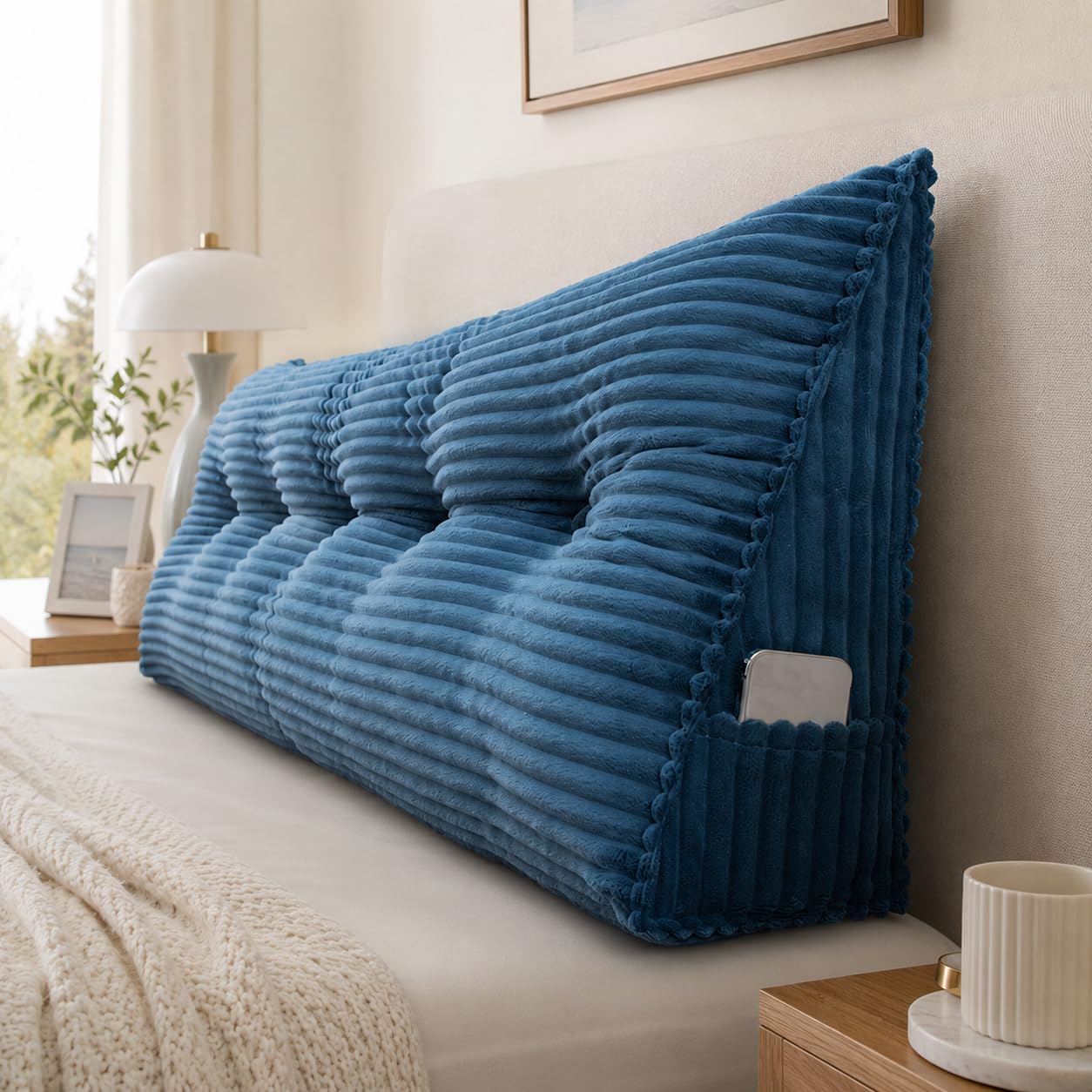 AZMAHT Headboard Cushion, Corduroy Wedge Backrest Pillow for Bed And Sofa
