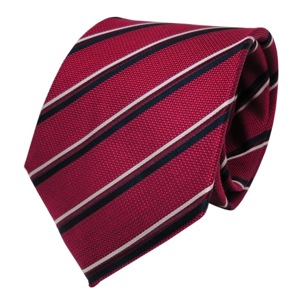 Corbata De Seda TigerTie - Color Rojo Borgoña Con Rayas Gris Plata Y Antracita, Longitud 150 Cm, Ancho 8 Cm