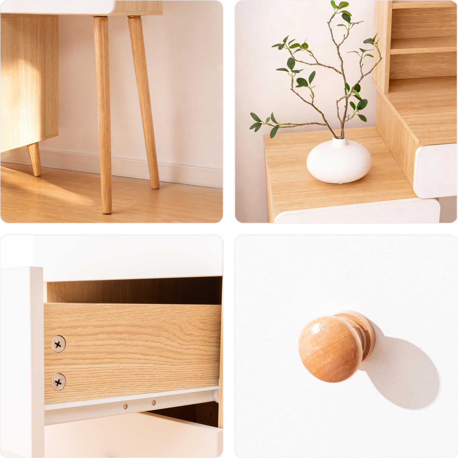 Tocador con Espejo LED, Mesa de Maquillaje con 5 cajones y 6 estantes de Almacenamiento, 40 x 80 x 134 cm, Escritorio tocador con Almacenamiento Extensible, Estilo Moderno de Madera, Blanco