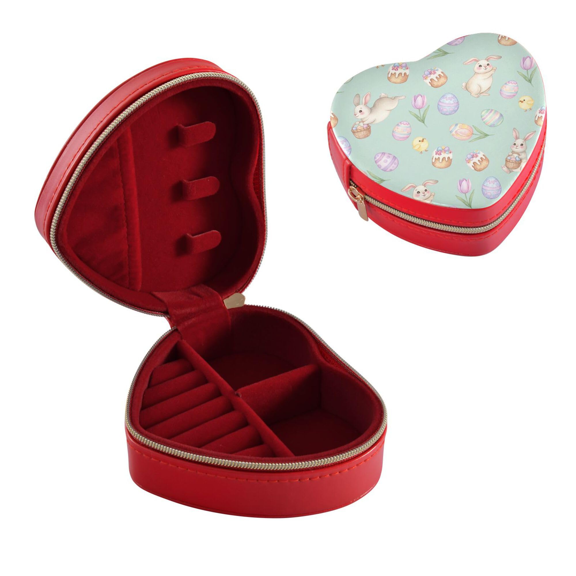Easter Bunny Heart-Shaped Jewelry Box Organizer for Women Girls Mom Portable Travel Jewelry Storage Case for Earrings Bracelets