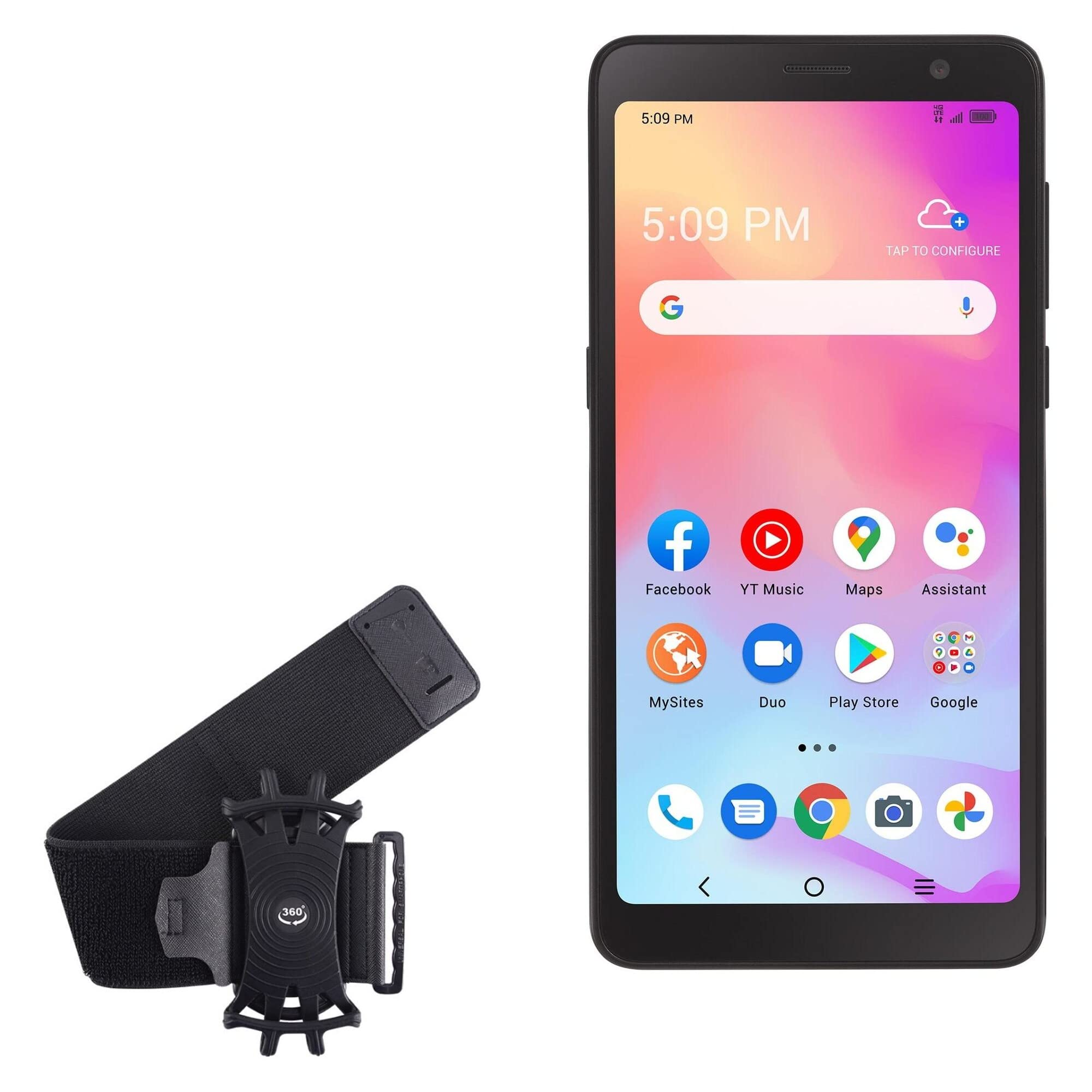 BoxWave Holster Compatible with TCL A3 - ActiveStretch Sport Armband, Adjustable Armband for Workout and Running - Jet Black