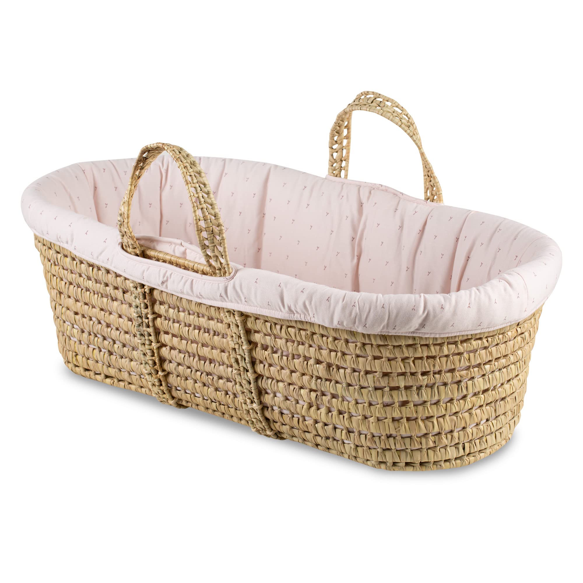 Gloop Moses Basket, Super Soft, Perfect For Baby'S Delicate Skin, Made By Hand, 100% Organic Cotton, Super Light Weight, Blush Rose, 0-6 Months