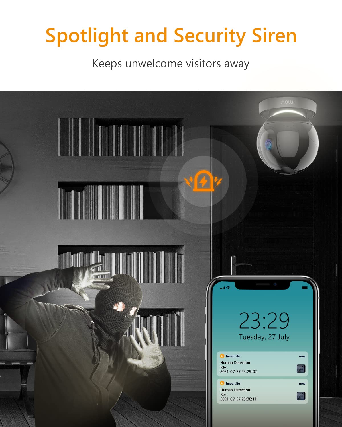 Imou Kamera do monitoringu wewnętrznego, WLAN IP, 360°, śledzenie ruchu i rozpoznawanie osób, widoczność w nocy, 10 m, kompatybilna z Alexą, rozdzielczość 4 MP, 2-drożne audio 2,4 GHz Rex 4 MP