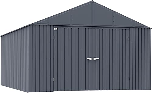 Arrow Shed Elite 12' x 16' Outdoor Lockable Gable Roof Steel Storage Shed Building, Anthracite