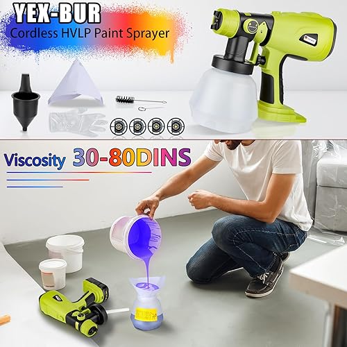 Miniatura 5 de YEX-BUR Rociador de pintura inalámbrico para batería Ryobi de 18 V, pistola eléctrica de mano de 200 W con contenedor de 33.8 fl oz para muebles,