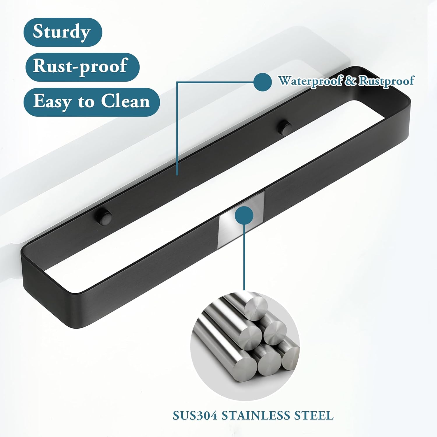 Bathroom Towel Bar, SUS304 Stainless Steel Towel Racks for Bathroom Wall Mounted, Heavy Duty Towel Holder Kitchen Bathroom Accessories Modern Home Decor (12 Inch) - Image 4