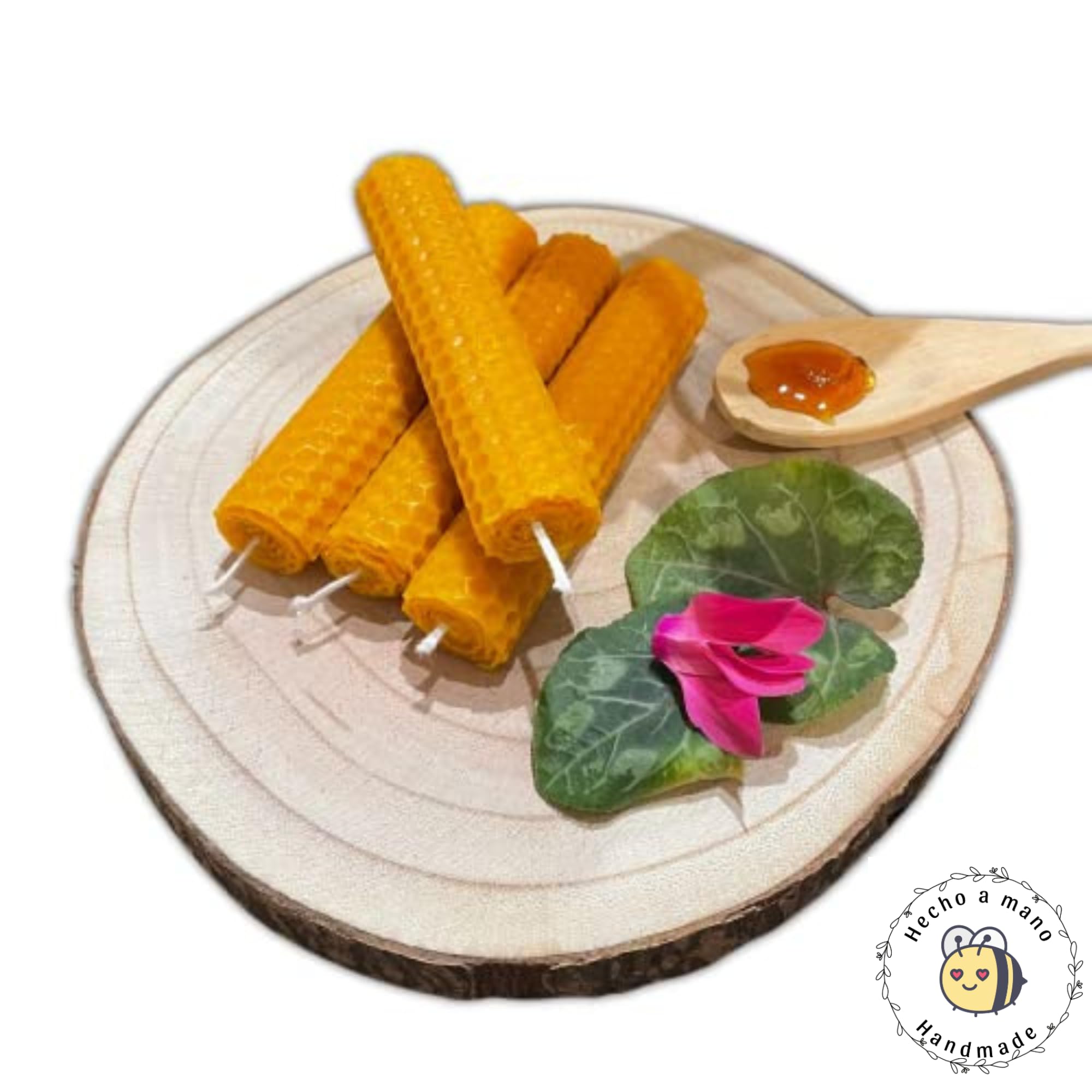 Candele al miele d'api 8 pezzi, cera d'api pura 100% spagnola, candele fatte a mano in provenienza spagnola, (8 candele 10 x 2,2 cm circa) Rituali giorno 11 e 22, 100% Artigianato SENZA PARAFFINA