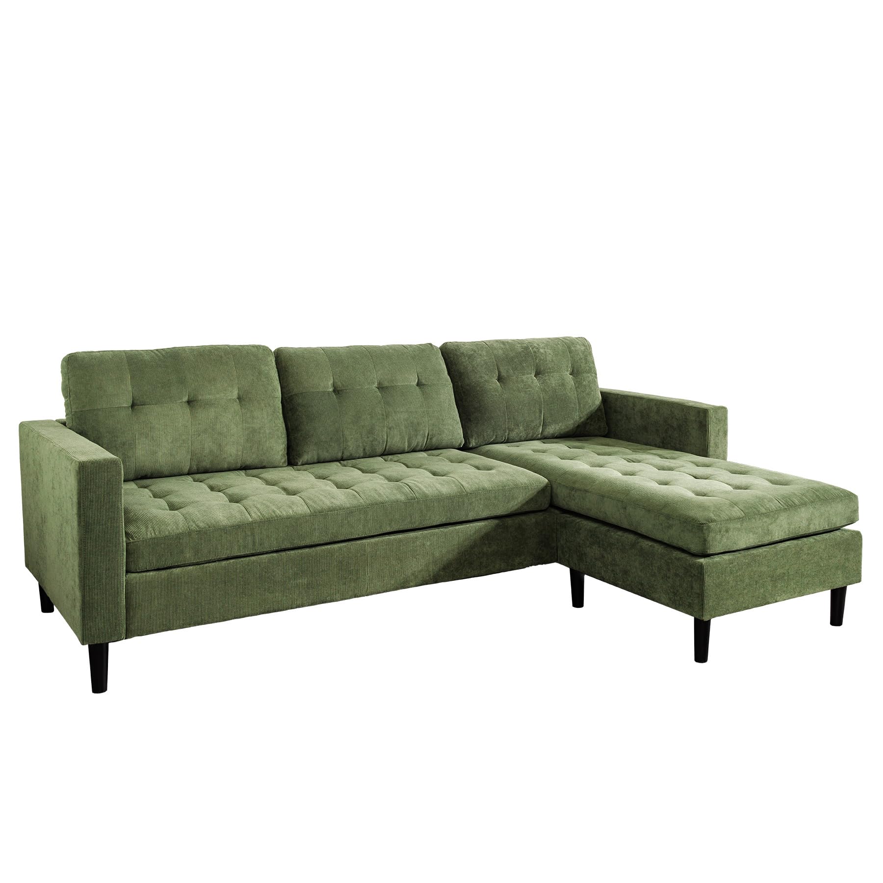 Riess Ambiente Retro Ecksofa Stockholm – 220 cm, grün Cordstoff, Federkern 3-Sitzer