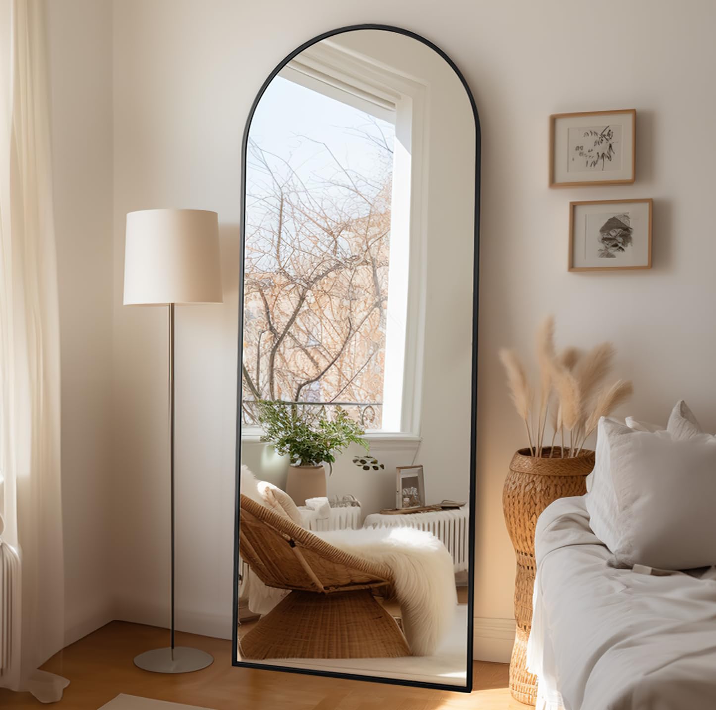 64" x 21" Arched Full Length Mirror, Free Standing Floor Mirror, Modern Full Body Mirror with Stand, Wall Mirror with Aluminum Alloy Frame for Bedroom,Living Room, Black