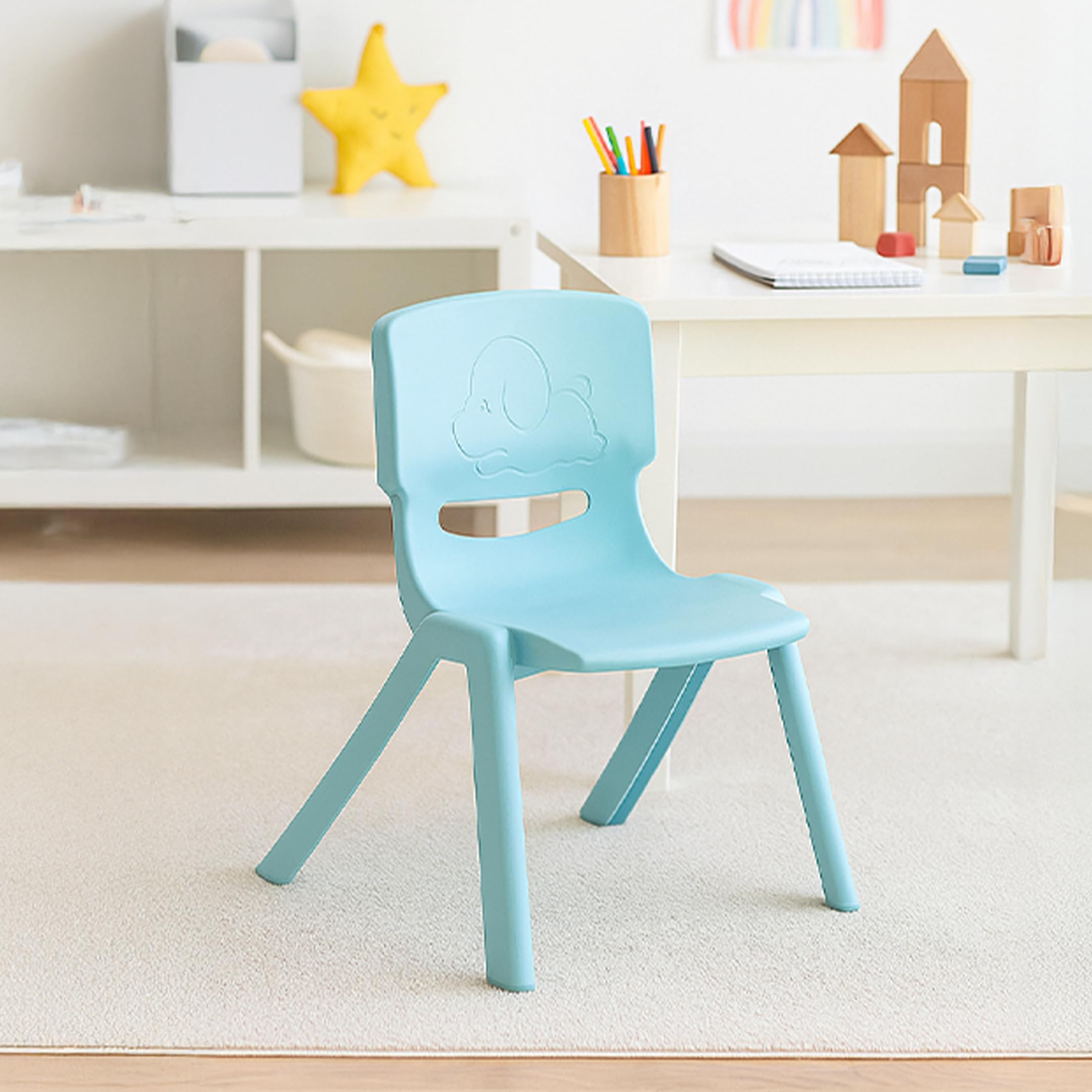 HAPPY BEAR - Plastic Kids Chair for Boys and Girls,Chair for Kids,Study Kids Study Chair Set,Kids Chairs for 2 3 4 5 to 10 Years, (Blue)