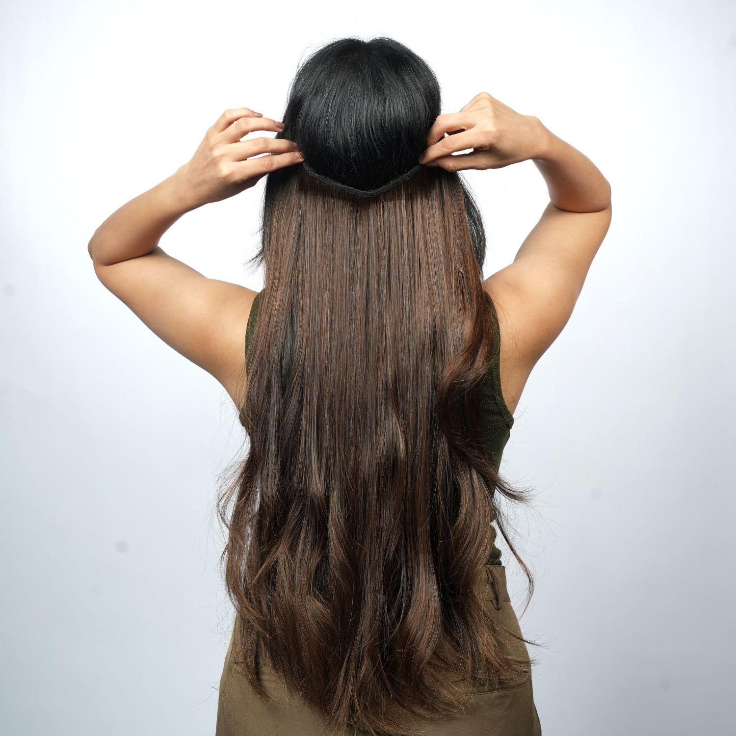 Nish Hair Women's Premium 18-Inch Dark Brown Halo Hair Extensions – 100% Human Hair, Double Drawn, Seamless & Easy to Wear-image-15