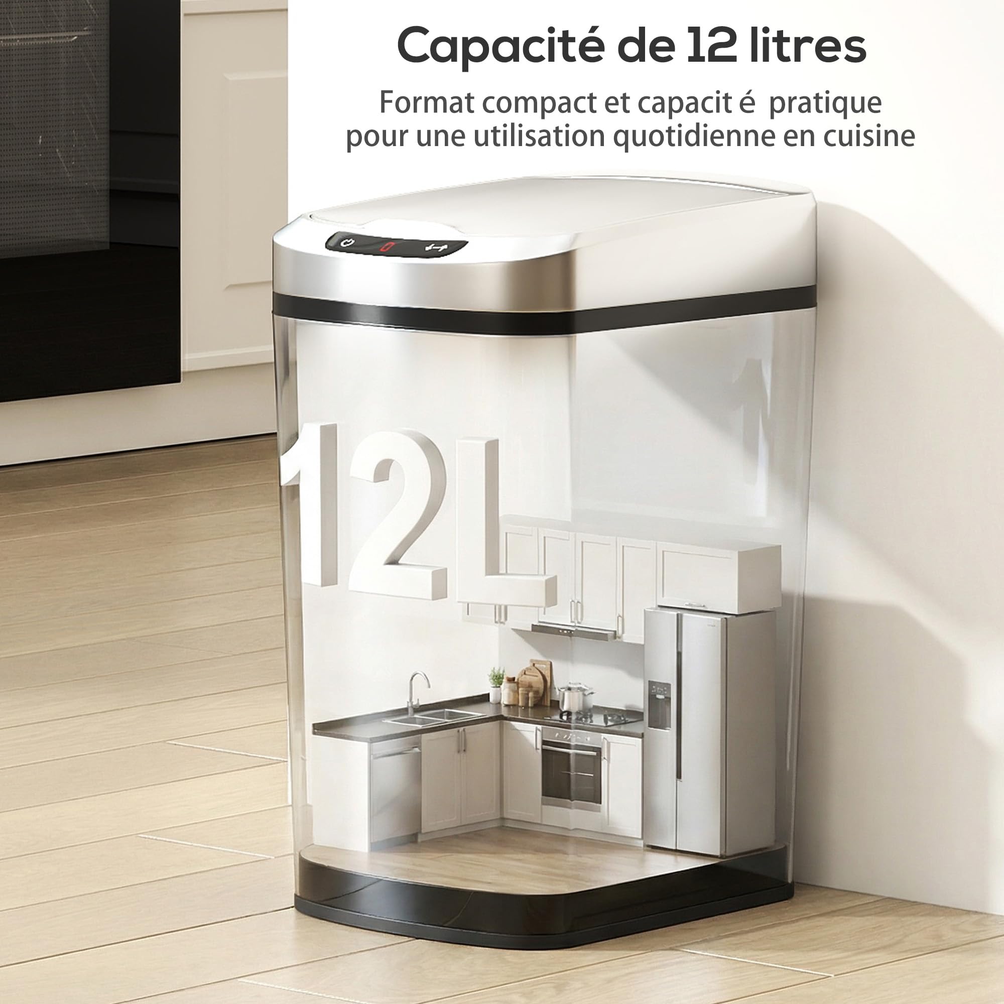 HOMCOM Pattumiera automatica da 12 l, in acciaio inox, con sensore di movimento senza contatto, con coperchio, resistente alle impronte digitali, per casa, ufficio, soggiorno, argento
