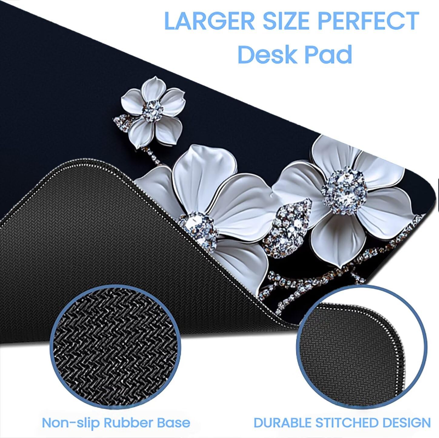 Lpfieonn Blume Großes Schreibtischunterlage, XXL Schreibtischunterlagen, Anlage XXL Wasserdicht Gaming Mousepad mit Vernähter Rand und Rutschfeste Gummibasis, für Laptop/Hause/Büro 120x60cm PF-1593