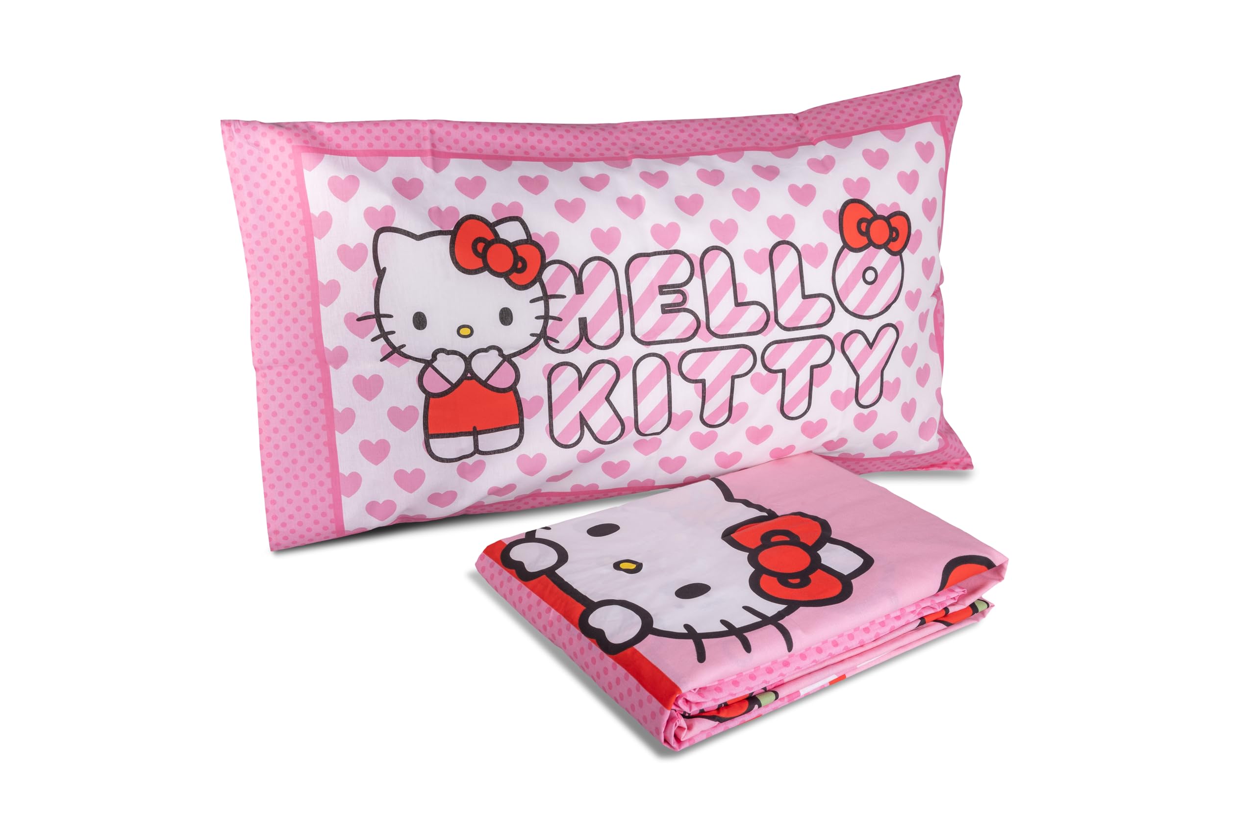 hermet Hello Kitty Single Bed Sheet Set, Single Bed Set, Top Sheet, Fitted Sheet, Pillowcase, Pink, 100% Cotton, Official Product - Image 2