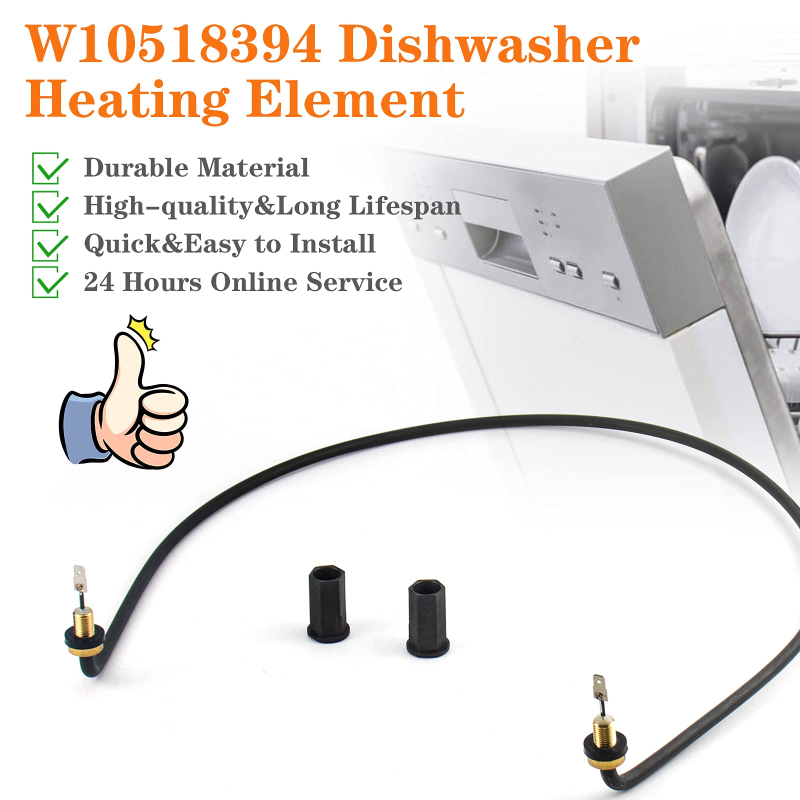 W10518394 W10134009 Dishwasher Heating Element - Compatible with Crosley Ken-more Whirlpool Dishwasher Replaces AP5690151, 2977737, 8194250,PS8260087