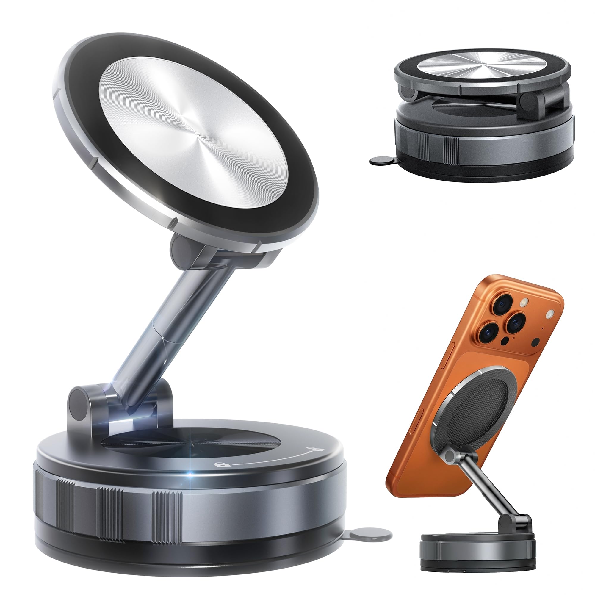 Phone Holder Car for Magsafe, [Military-Grade Metal 80+LBS Hyper Suction & 4400gf Magnetic] 360° Adjustable Car Phone Holder Mount Car Accessories for iPhone 17 16 15 14 Series and Android - 1