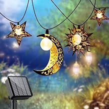 Solar String Lights Outdoor Star Moon Sun 13ft 153 Inch LED Solar Powered Fairy Decorative Lights for Garden Garden Tree Christmas Wedding Party Warm White Star Moon Sun String Lights