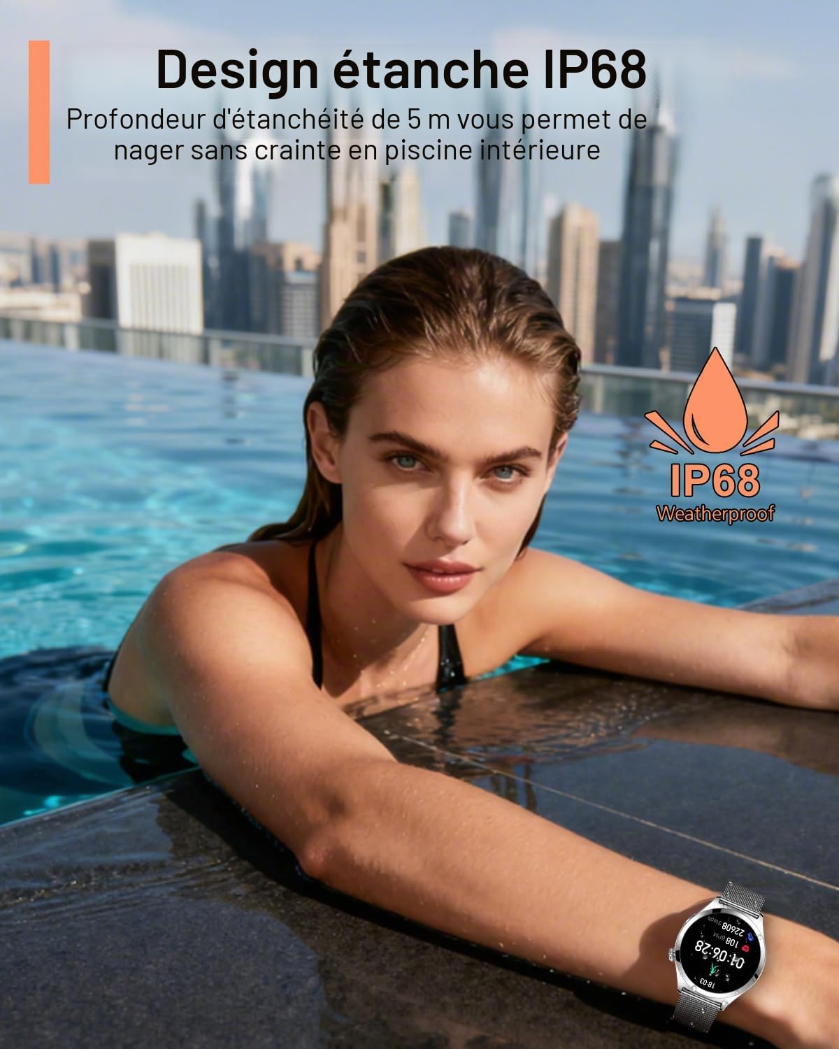 Montre Connectée Femme avec Appel Bluetooth, 1,27" Smartwatch avec Fonction Féminine/120+ Modes Sport/Fréquence Cardiaque/Sommeil/SpO2 Montre Connectée IP68 Podomètre Calories Android iOS Argent