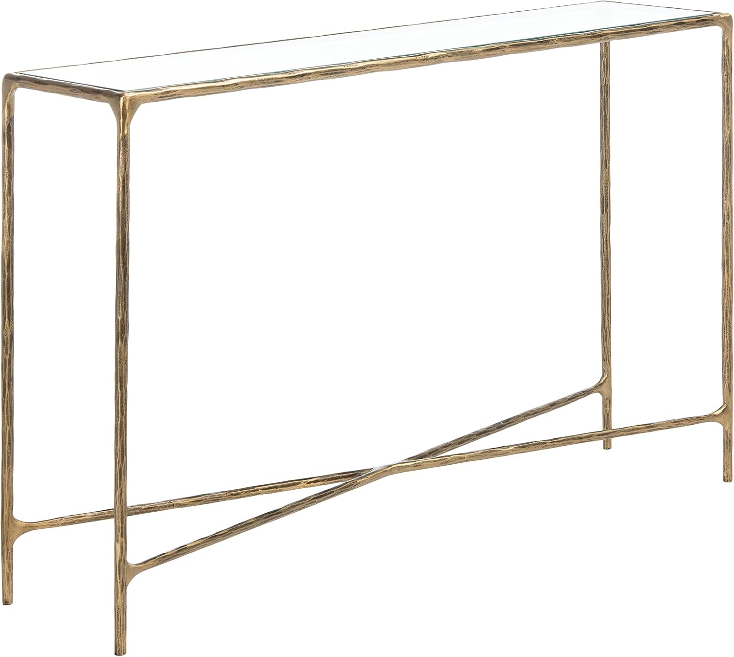 SAFAVIEH Couture Home Collection Jessa Brass Metal/Tempered Glass Top Entryway Living Room Rectangle Console Table (Fully Assembled)