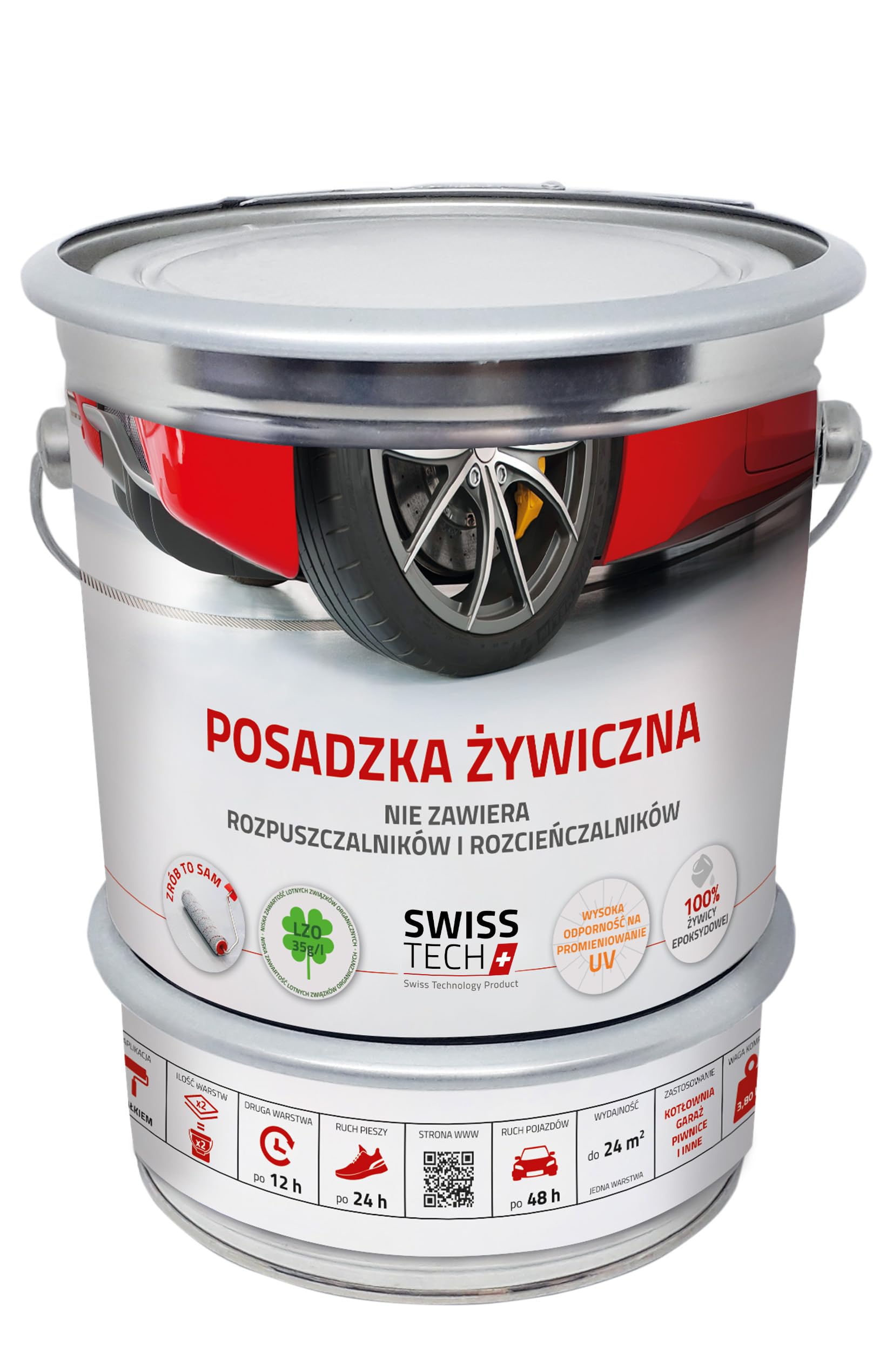 Swiss Tech Posadzka Epoksydowa do Betonu 24 m² RAL 7001 – 2K Żywica Epoksydowa na Podłogi Garaż, Piwnica, Warsztat – Bardzo Wysoka Odporność, Połysk, Niski VOC, 3,8 KG
