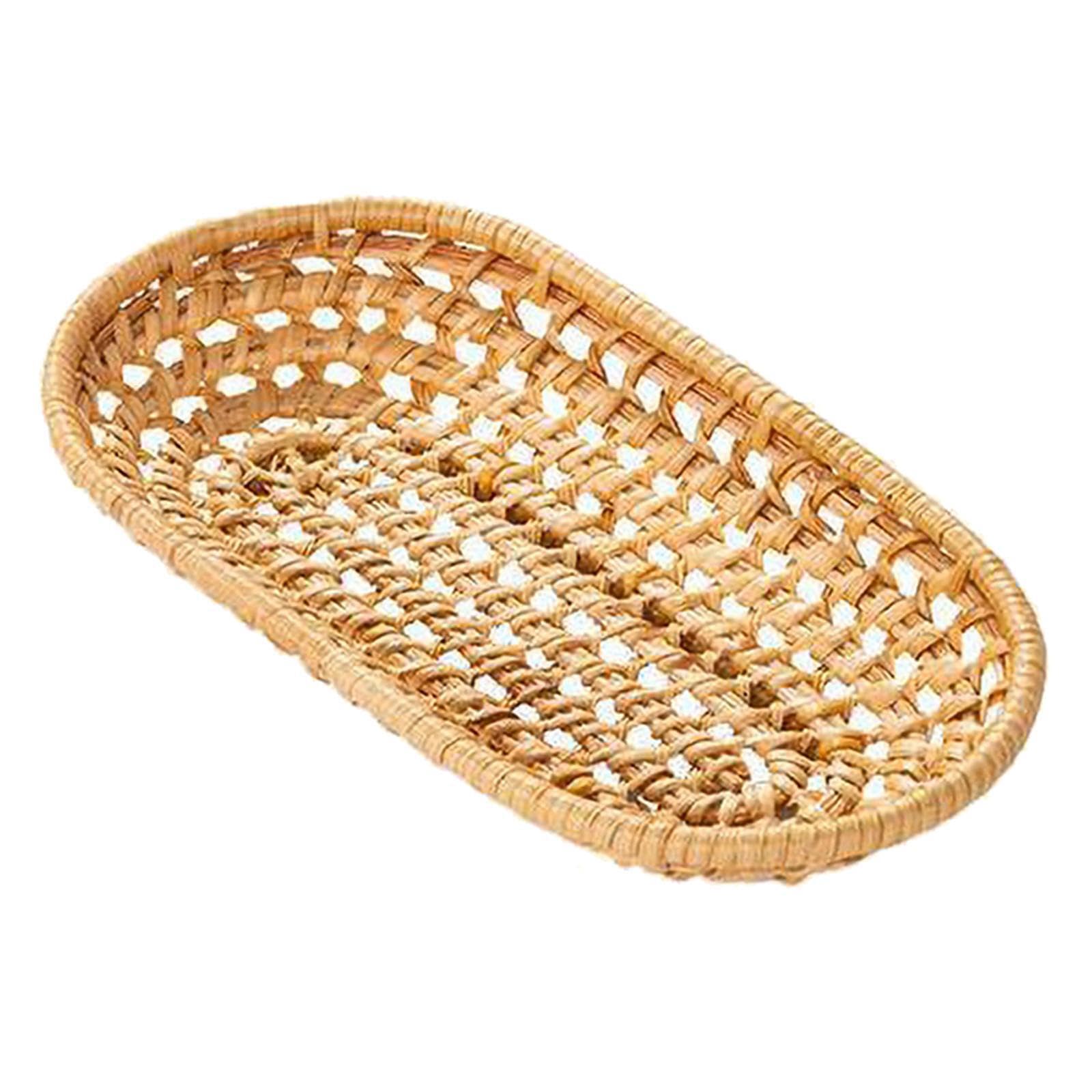 Pixzcsa Wood Natural Rattan Bread Basket Tray And Eco-Friendly Dessert Baskets Serving Serve Dessert In At Home Cake Basket, S