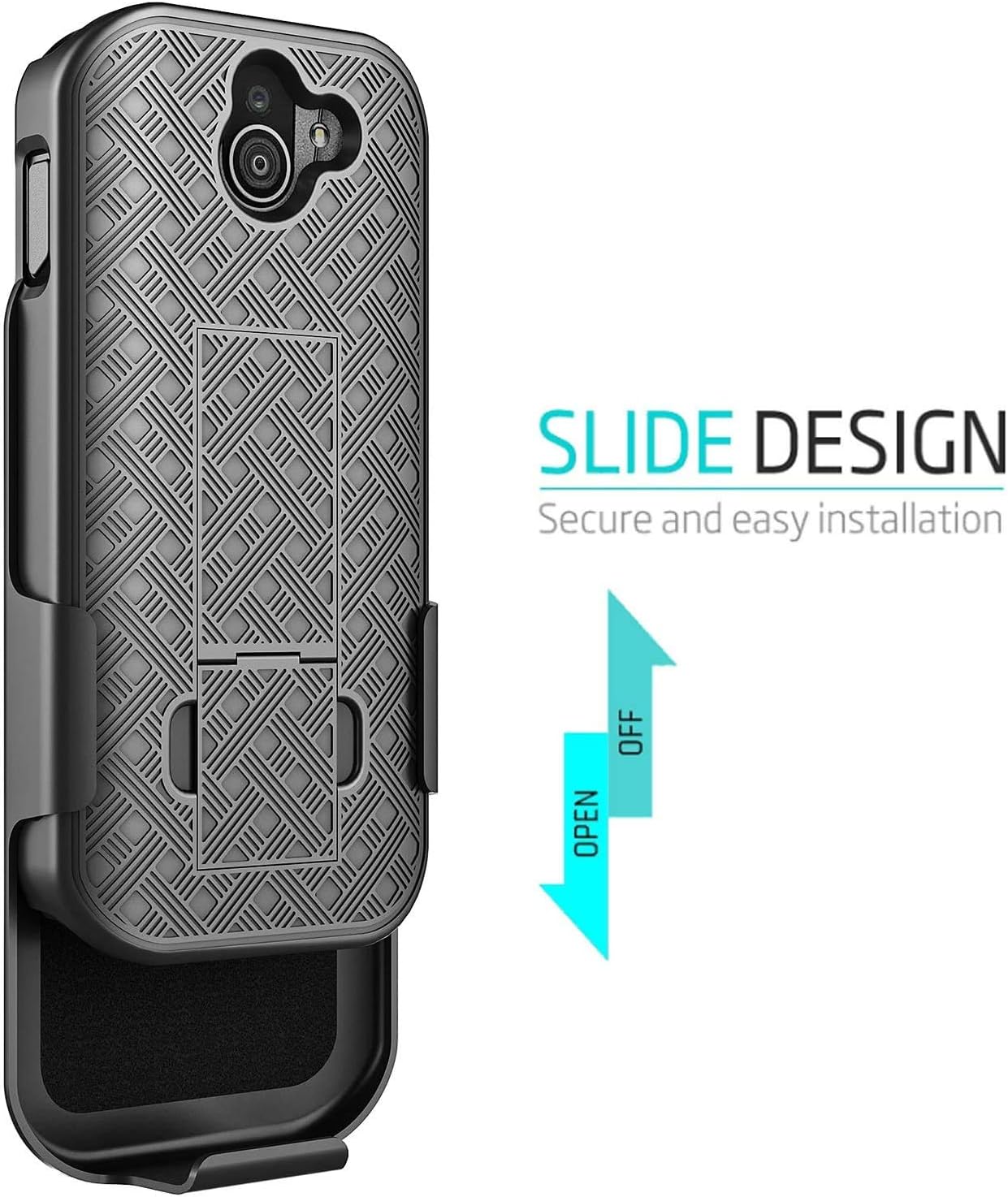 NZND Case for Kyocera Duraforce Pro 2 (E6900 E6910 E6920) with Tempered Glass Screen Protector, Belt Clip Holster Shell, Ultra Slim Thin Cover w/Built-in Kickstand Shockproof Case -Black