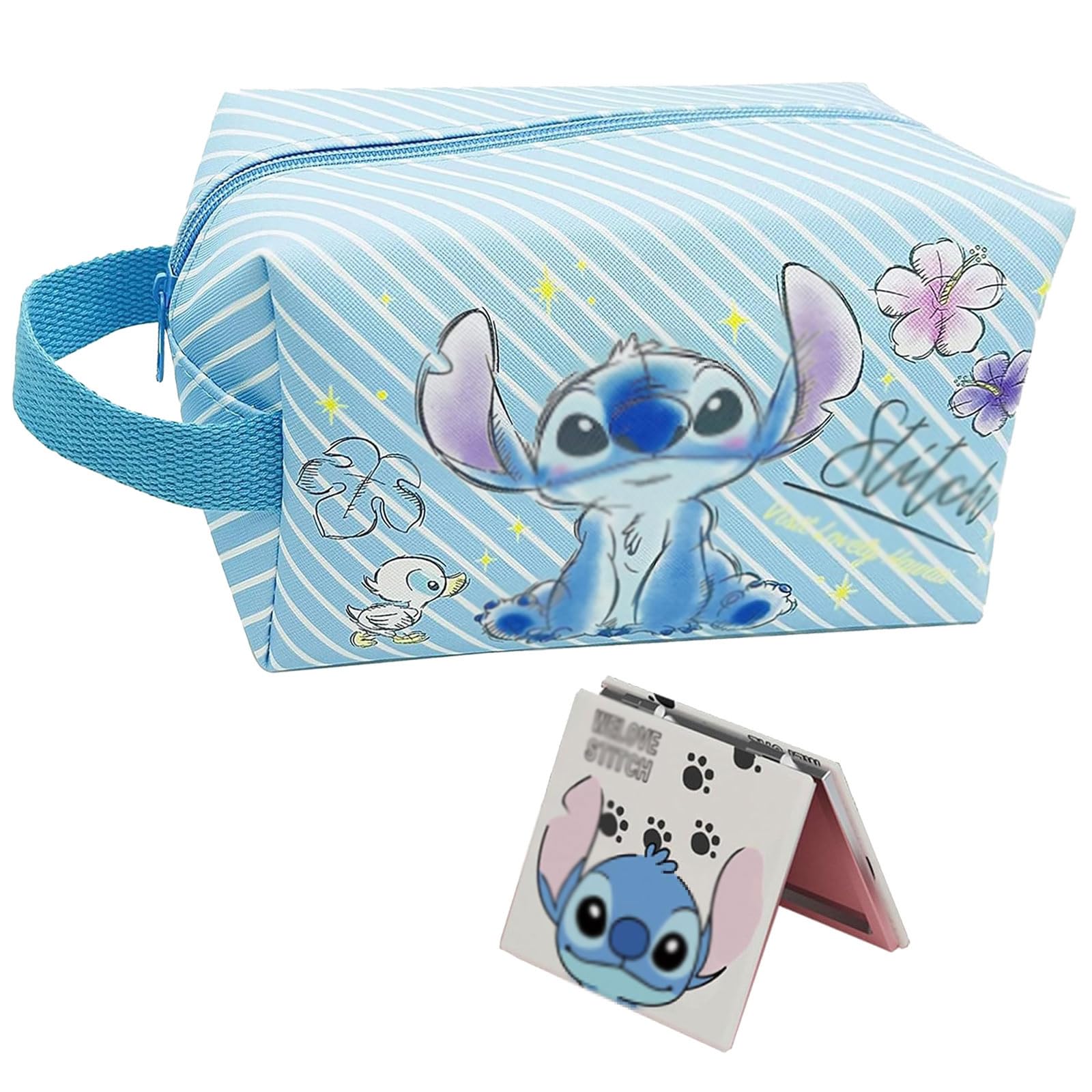 TYLUSPA Bolsa de Maquillaje,Azul Bolsa de Cosméticos de Dibujos Animados,Neceser Maquillaje,Bolsas de Maquillaje de Viaje,Bolsas de Cosméticos,Regalos para Niñas,con Espejo de Doble Cara