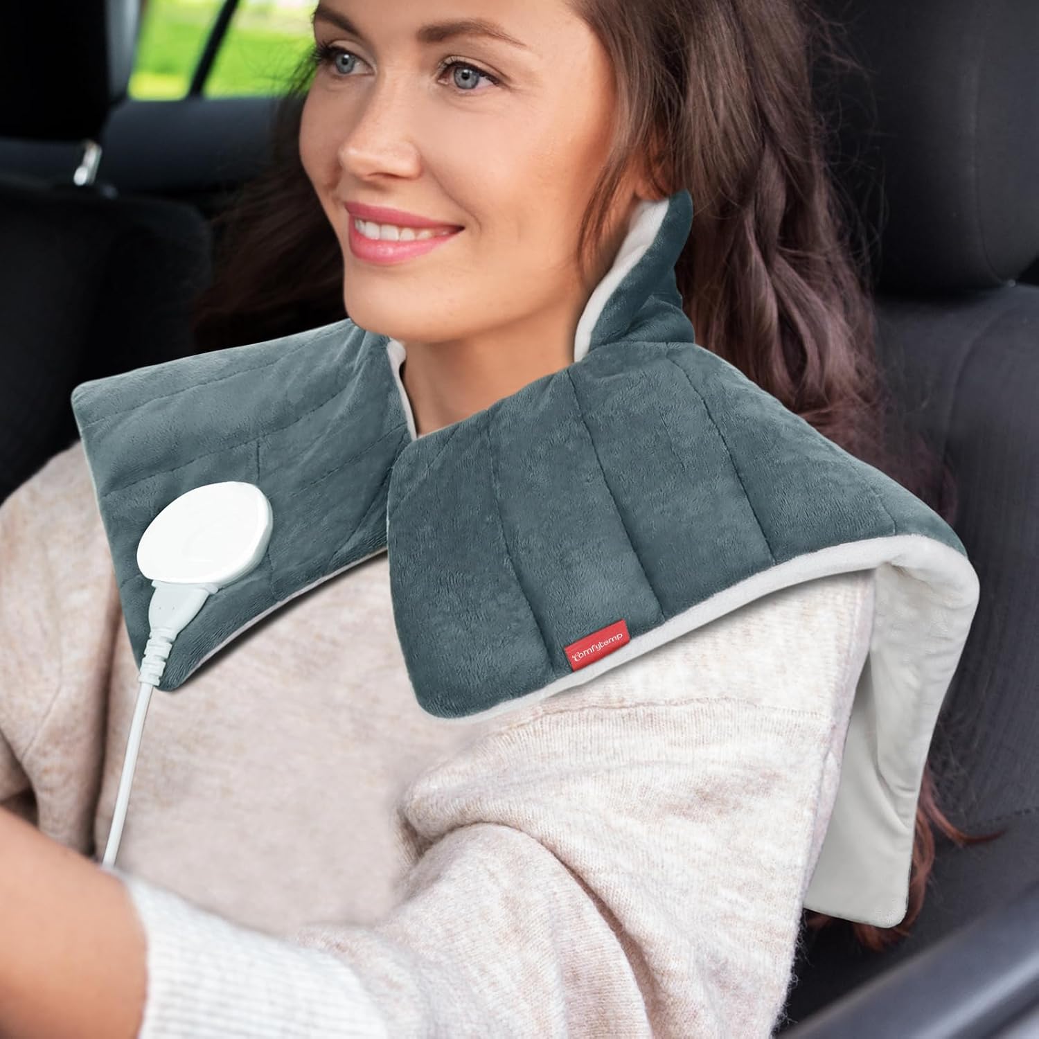 Car Electric Blanket for Neck and Shoulder, Comfytemp Heated Car Blanket with 3 Heat Settings 2H Auto-Off, Heated Neck Shoulder Wrap for Soothing Warmth, 12V/24V Heated Throw Blanket for Car, Camping
