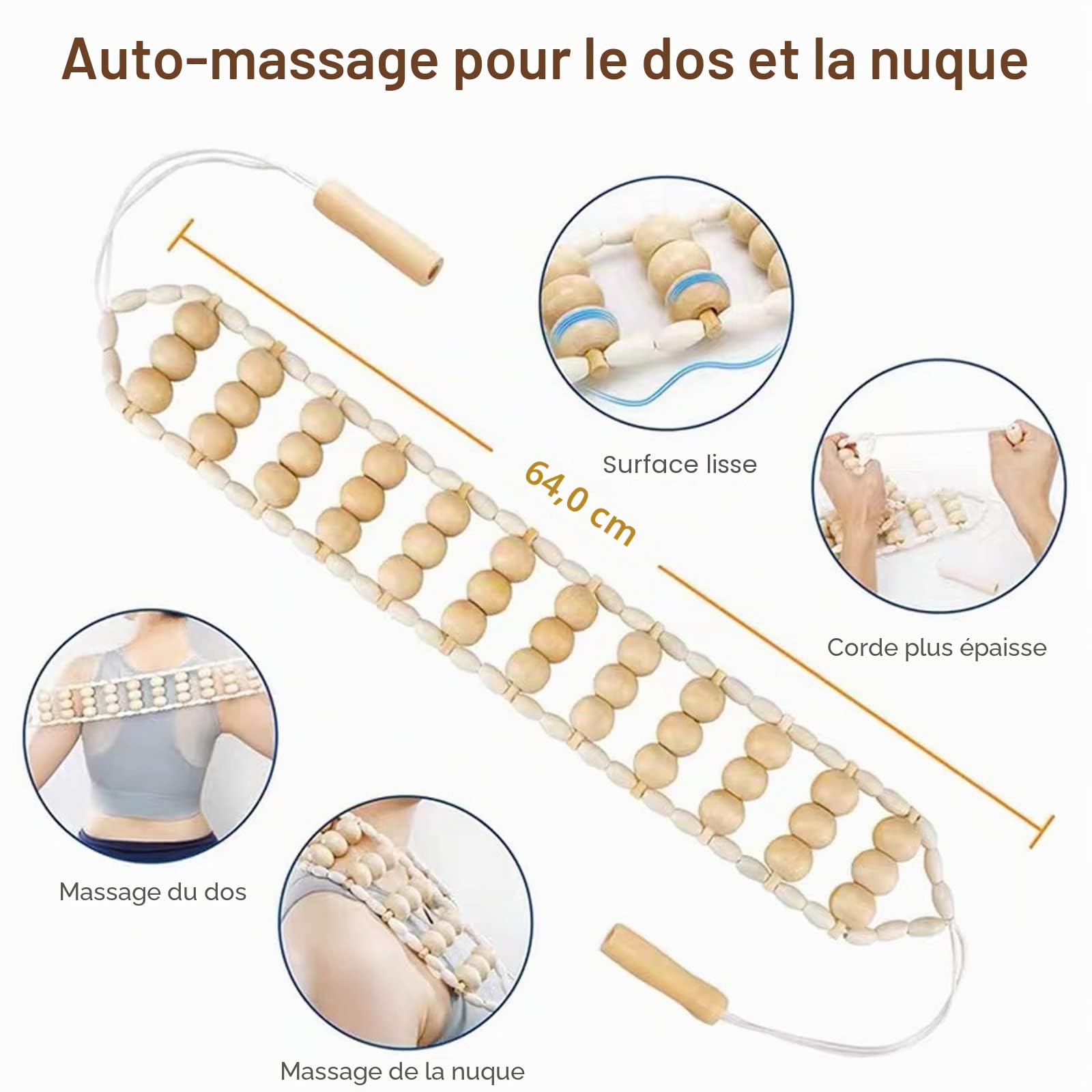 Lot de 8 outils de massage thérapeutique du bois, rouleau en bois pour soulager la cellulite et soulager les douleurs musculaires du corps entier