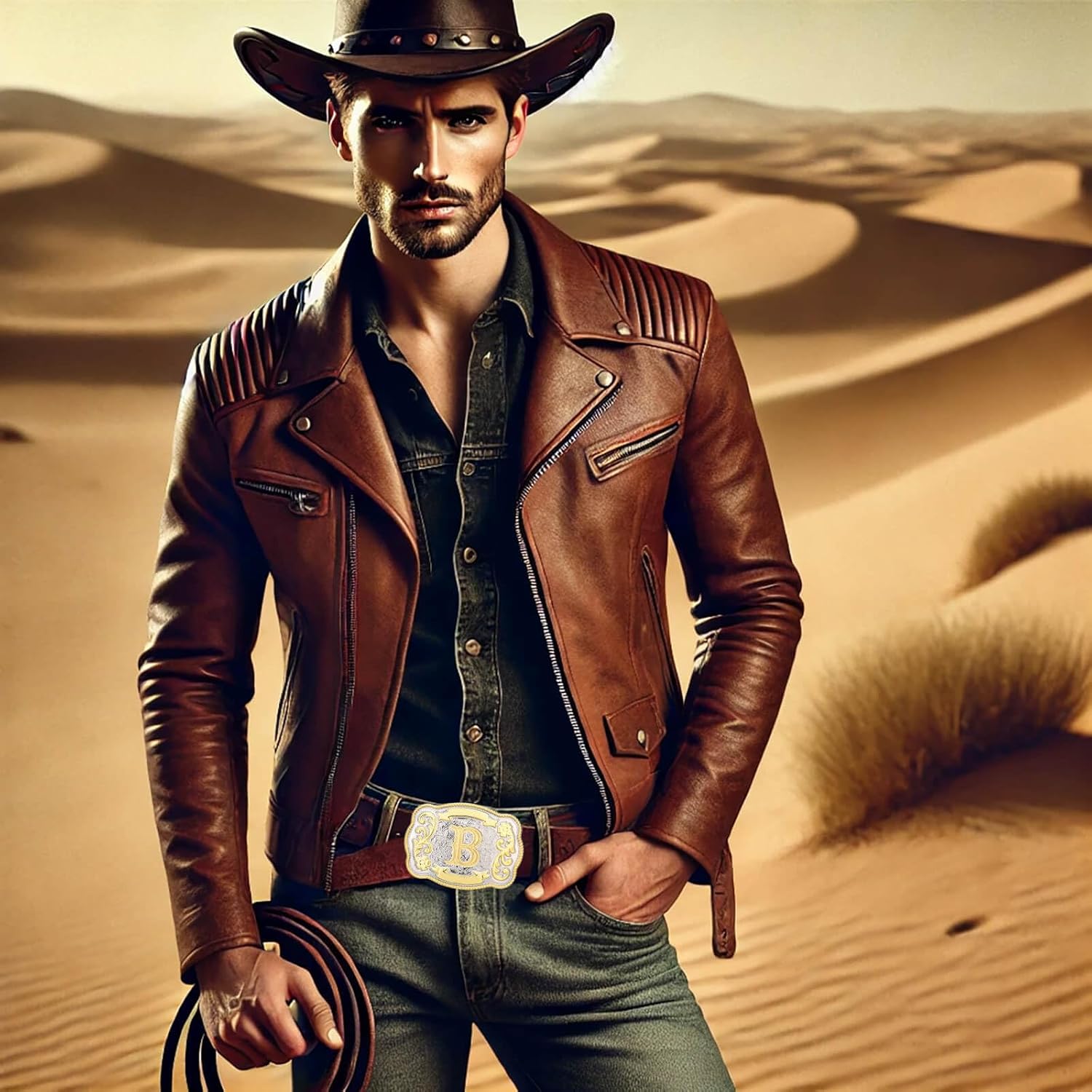 Belt Buckle Men Western Cowboy Cowgirl Rodeo Vintage Initial Letter ABCDMRJ to Z Belt Buckles for Women - Image 2