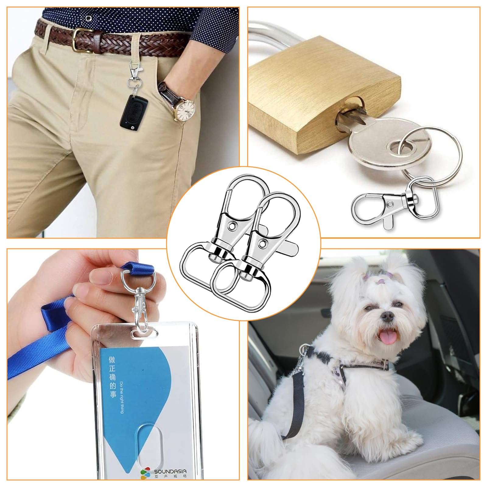 Portachiavi Metallici Con Moschettone Girevole - 30 Pezzi Argentati Per Borse, Progetti Fai Da Te E Cucito - Foto 4