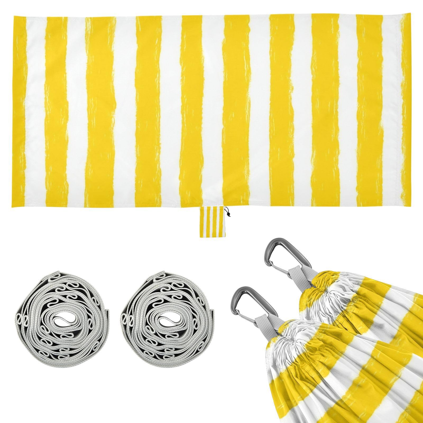 ATTX Yellow Stripes Camping Hammock - Lightweight & Portable Hammocks, Heavy Duty 330lbs Capacity for Indoor, Hiking, Backpacking, Travel, Backyard, Beach#174