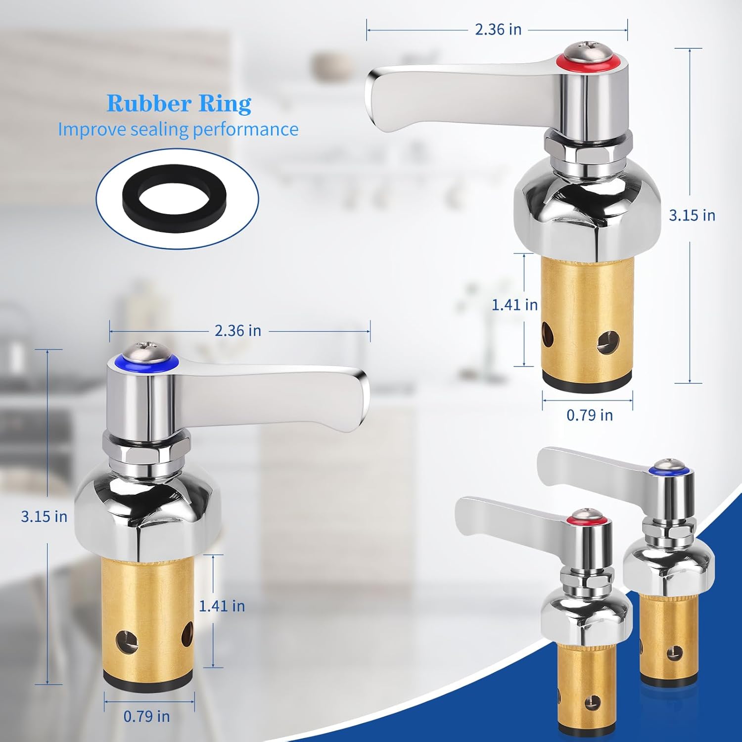 Hot and Cold Side Handle Stem Assembly, Brass Spindle Assembly Replacement Fit for All T&S Faucet Valve (Replace 002713-40 002714-40)