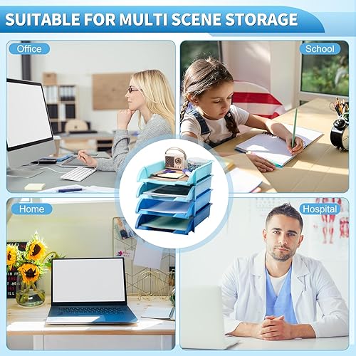 Miniatura 7 de ReliThick Bandejas de papel apilables para bandejas de cartas de escritorio, bandeja organizadora de archivos de plástico para soporte de papel A4,